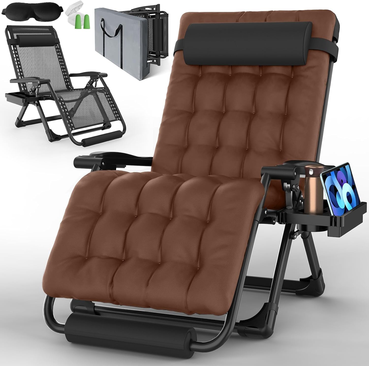 YOMIFUN Oversized Zero Gravity Chair with Storage Bag, 33" XXL Lounge Chair with Thickened Cushion and Headrest