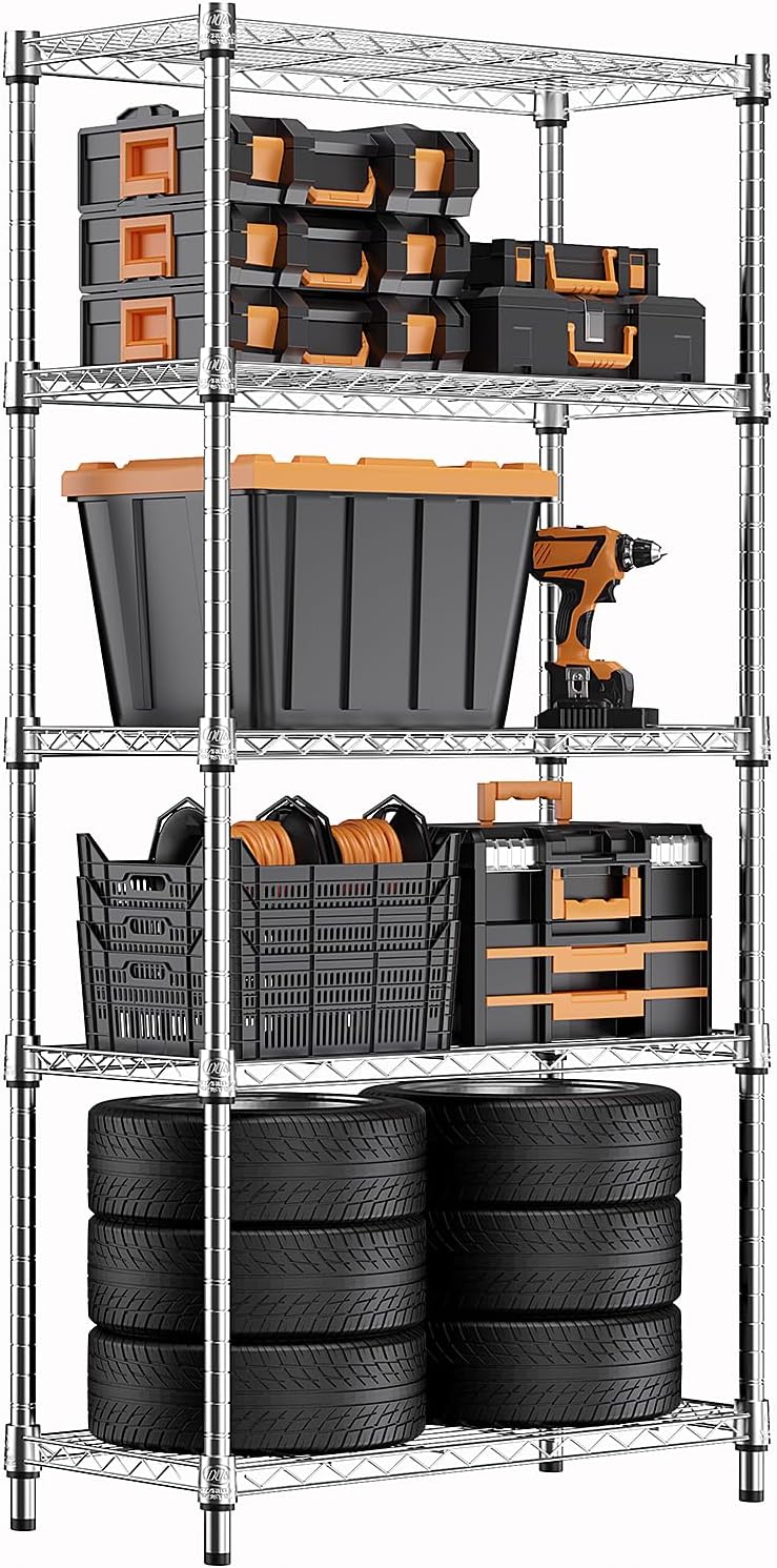 M MZG 1750 lbs Steel Storage Shelving 5-Tier Utility Shelving Unit Steel Organizer Wire Rack for Home, Kitchen, Office, Garage