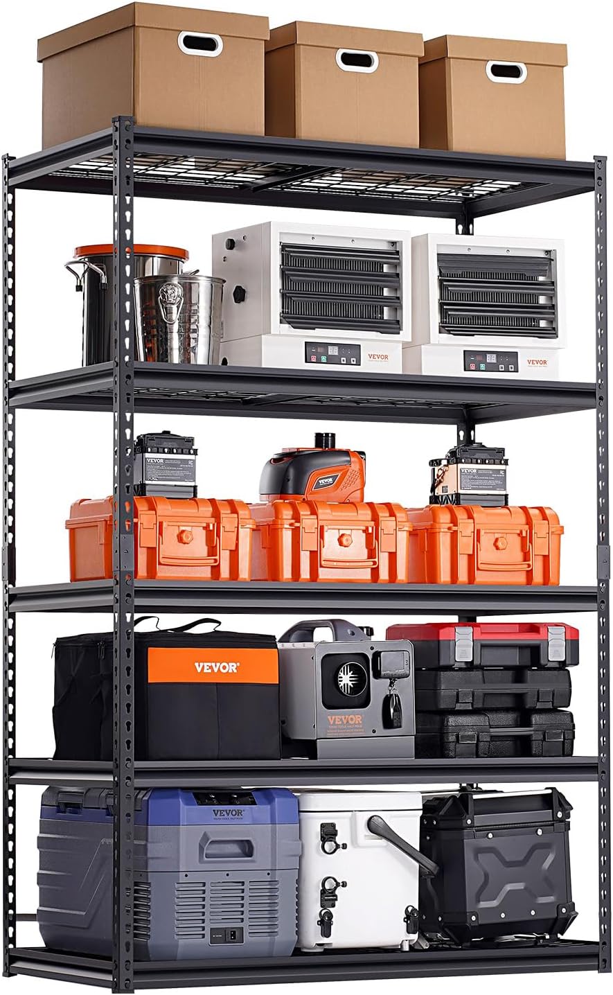 VEVOR Storage Shelving Unit, 5-Tier Adjustable, 2000 lbs Capacity, Heavy Duty Garage Shelves Metal Organizer Wire Rack, Black