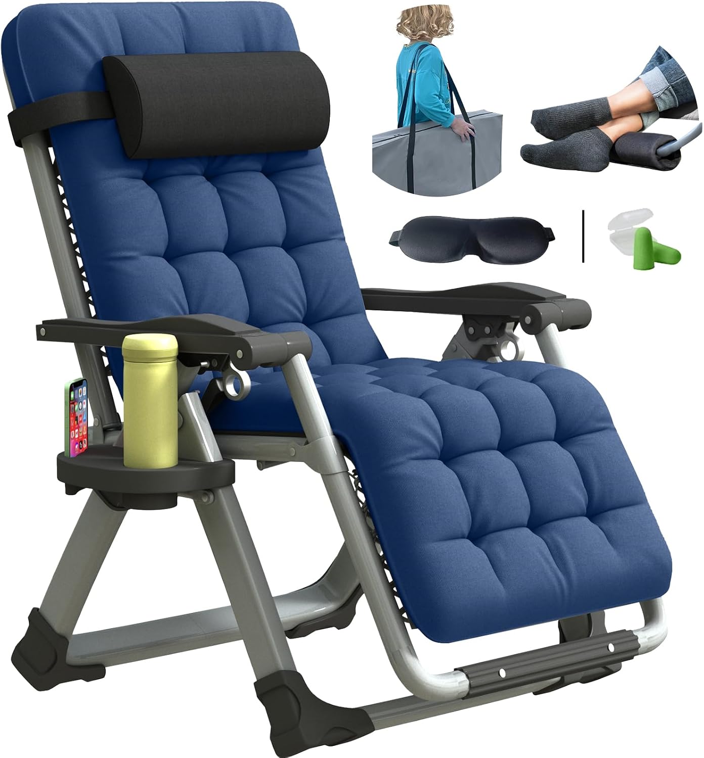YOMIFUN Oversized Zero Gravity Chair with Storage Bag, 33" XXL Lounge Chair with Thickened Cushion and Headrest
