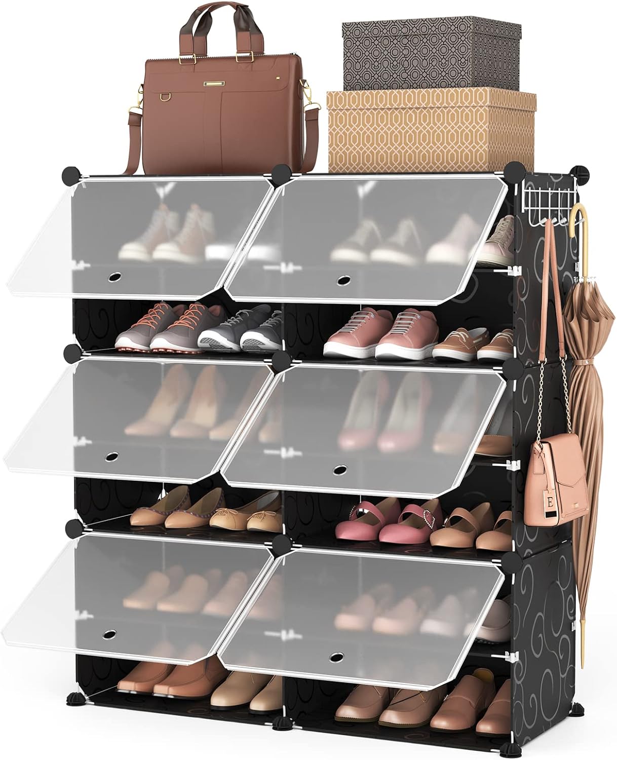 ROJASOP Portable Shoe Rack Organizer, 72 Pairs Covered Shoe Rack Shoe Organizer for Closet Entryway 12-Tier Shoe Storage Cabinet Space Saver Closed