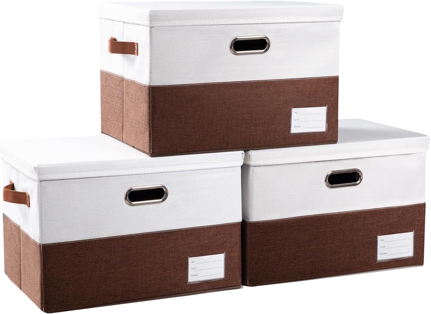 PRANDOM Large Collapsible Storage Bins with Lids 3-Pack Linen/Cotton Blend Foldable Storage Boxes Organizer Containers Baskets Cube with Cover for