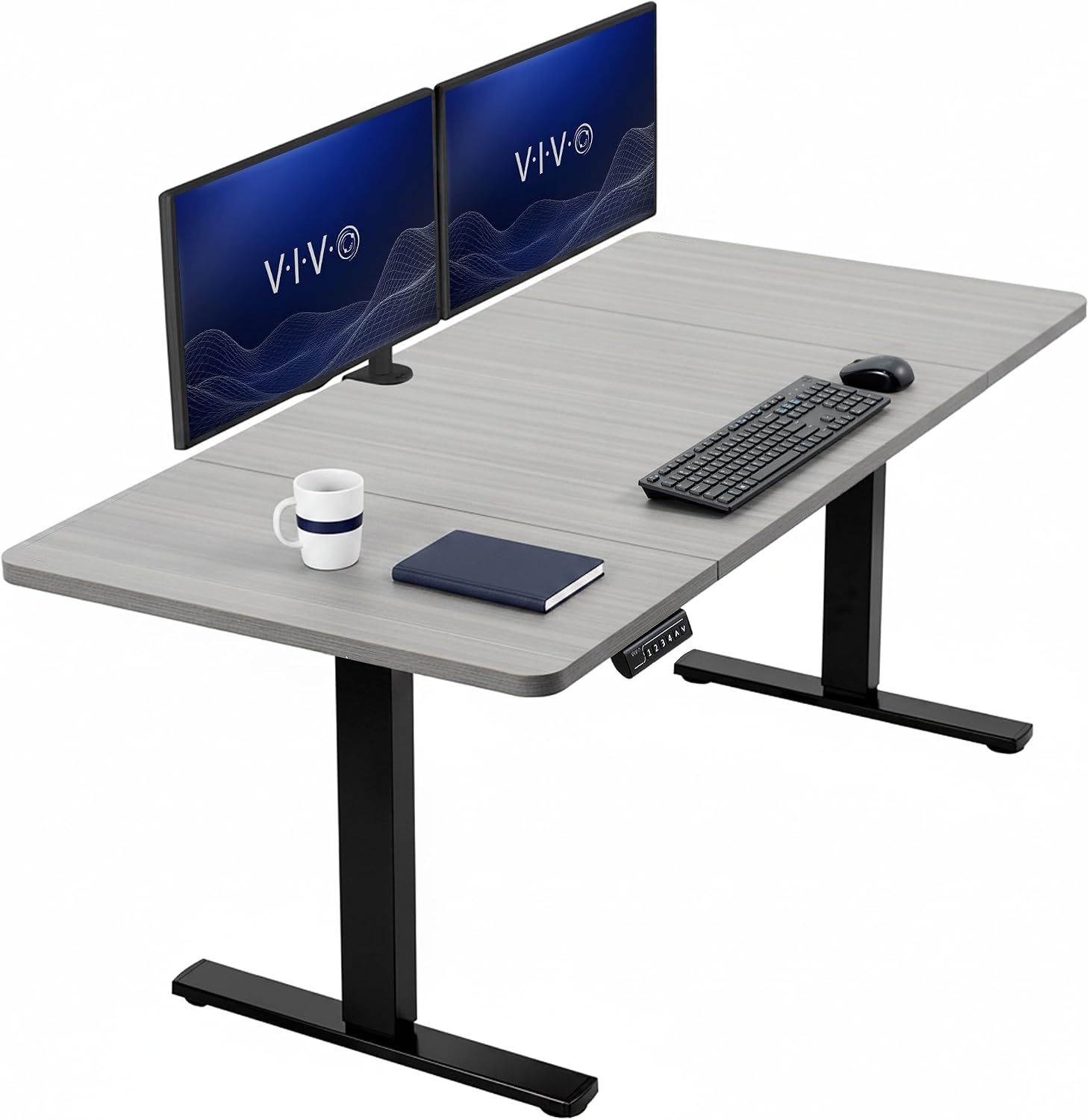 VIVO Electric 63 x 32 in Standing Desk, Memory Height Adjustment, 1B Series, Holds 220 lbs, Dark Walnut Top Black Frame, DESK-KIT-1B1D