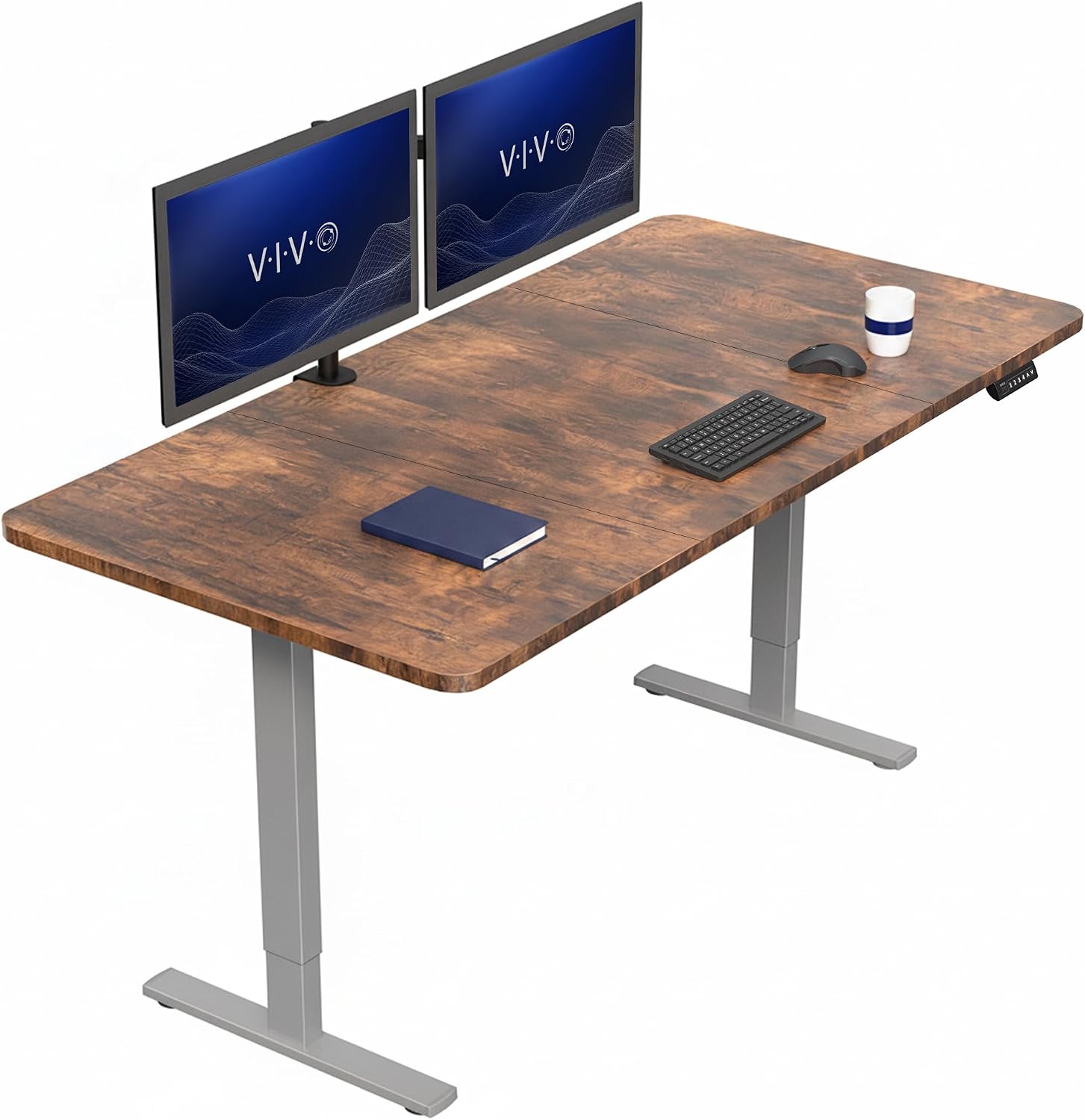 VIVO Electric 63 x 32 in Standing Desk, Memory Height Adjustment, 1B Series, Holds 220 lbs, Dark Walnut Top Black Frame, DESK-KIT-1B1D