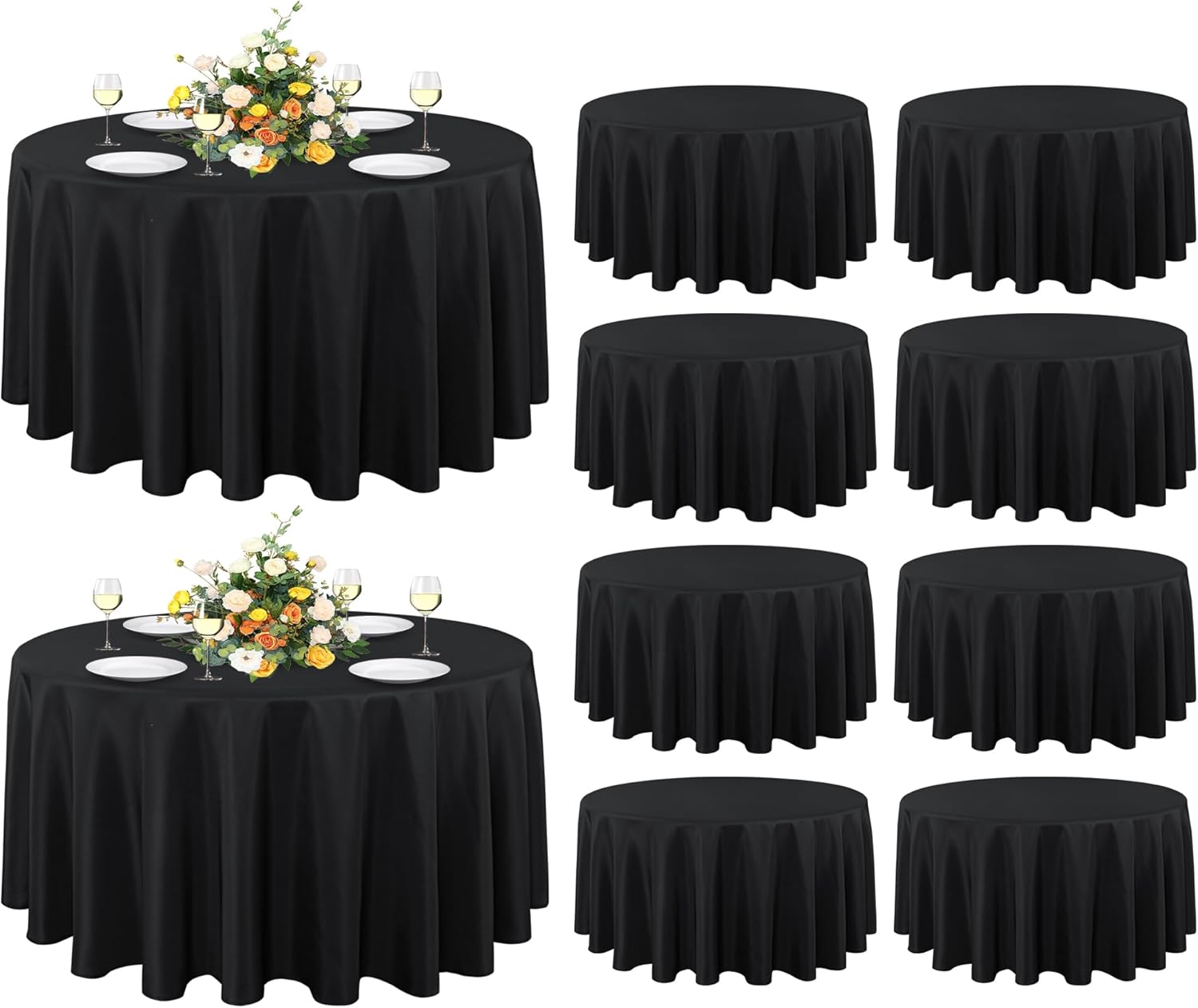 sancua 6 Pack Round Tablecloth 120 Inch White, Stain and Wrinkle Resistant Table Cloth - Washable Polyester Table Cover for Dining Tables