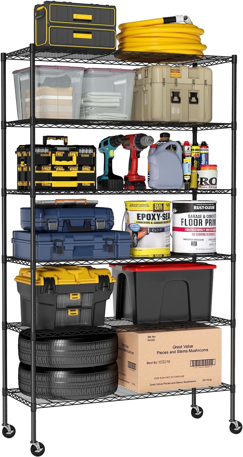 BestOffice, 4-Tier Wire Storage Shelves, 36x14x54, Black, with Adjustable Racks, Heavy-Duty Metal Shelf, Holds Up to 1000 lbs, No-Tool Assembly