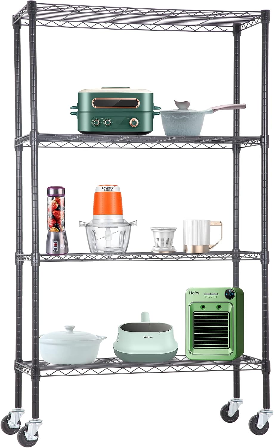 BestOffice, 4-Tier Wire Storage Shelves, 36x14x54, Black, with Adjustable Racks, Heavy-Duty Metal Shelf, Holds Up to 1000 lbs, No-Tool Assembly