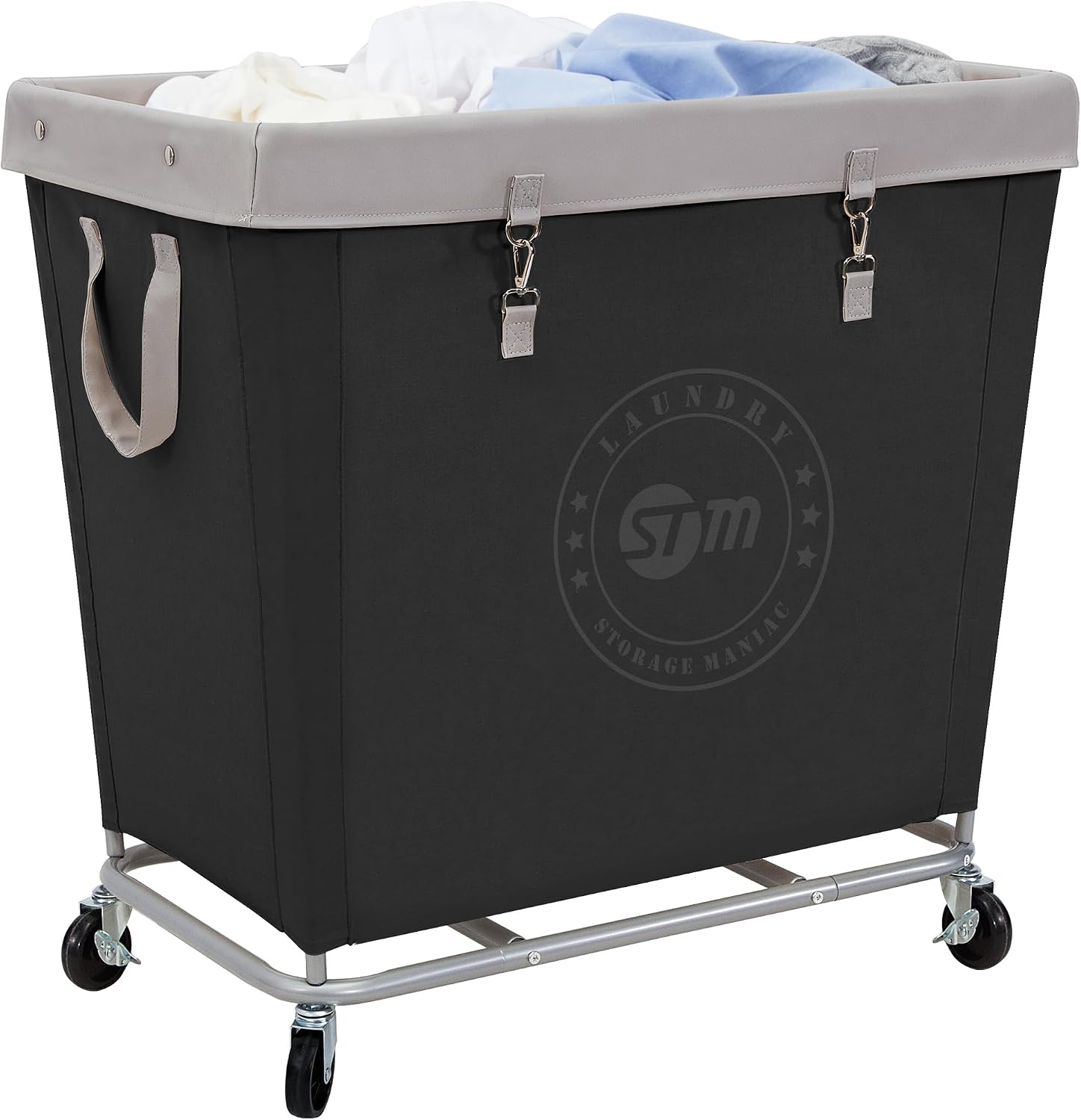 STORAGE MANIAC Commercial Laundry Hamper with Heavy Duty Steel Frame, 160 L Industrial Clothes Basket Cart with Wheels for Big Family, Home, Hotel
