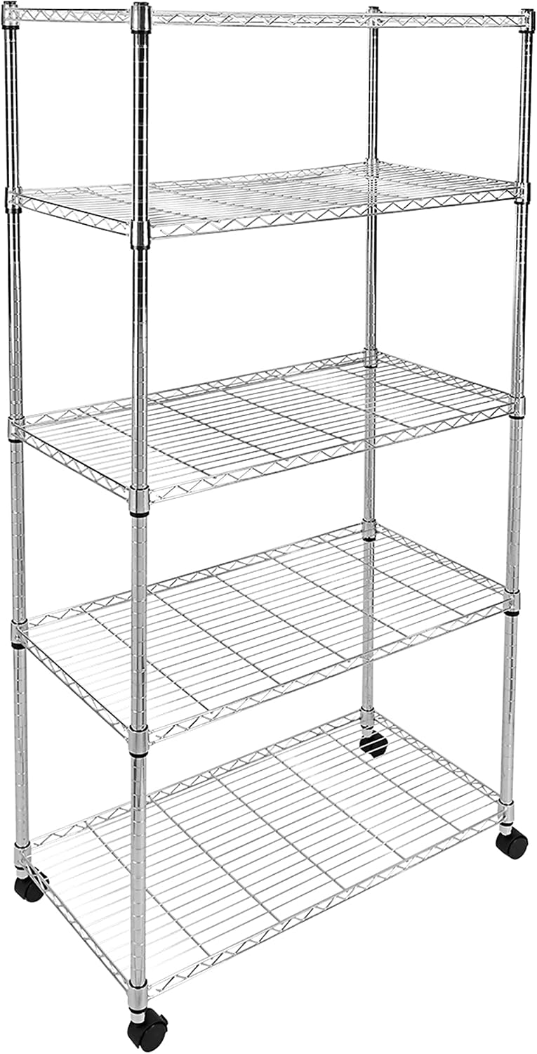 YSSOA Heavy Duty 3-Tier Storage Shelves 750Lb Capacity, 24.02" D x 13.78" W x 21.97" H Shelving Unit for Pantry, Garage, Laundry and Kitchen, Chrome
