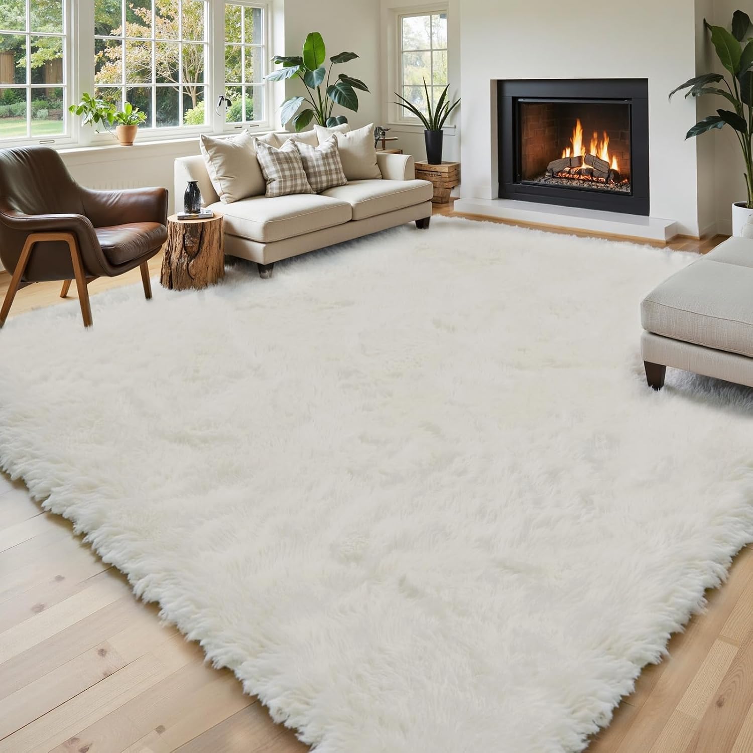 junhejiamei Area Rugs 9x12 Living Room, Large Area Rug Shaggy Carpet Soft Plush Furry Bedside Rug