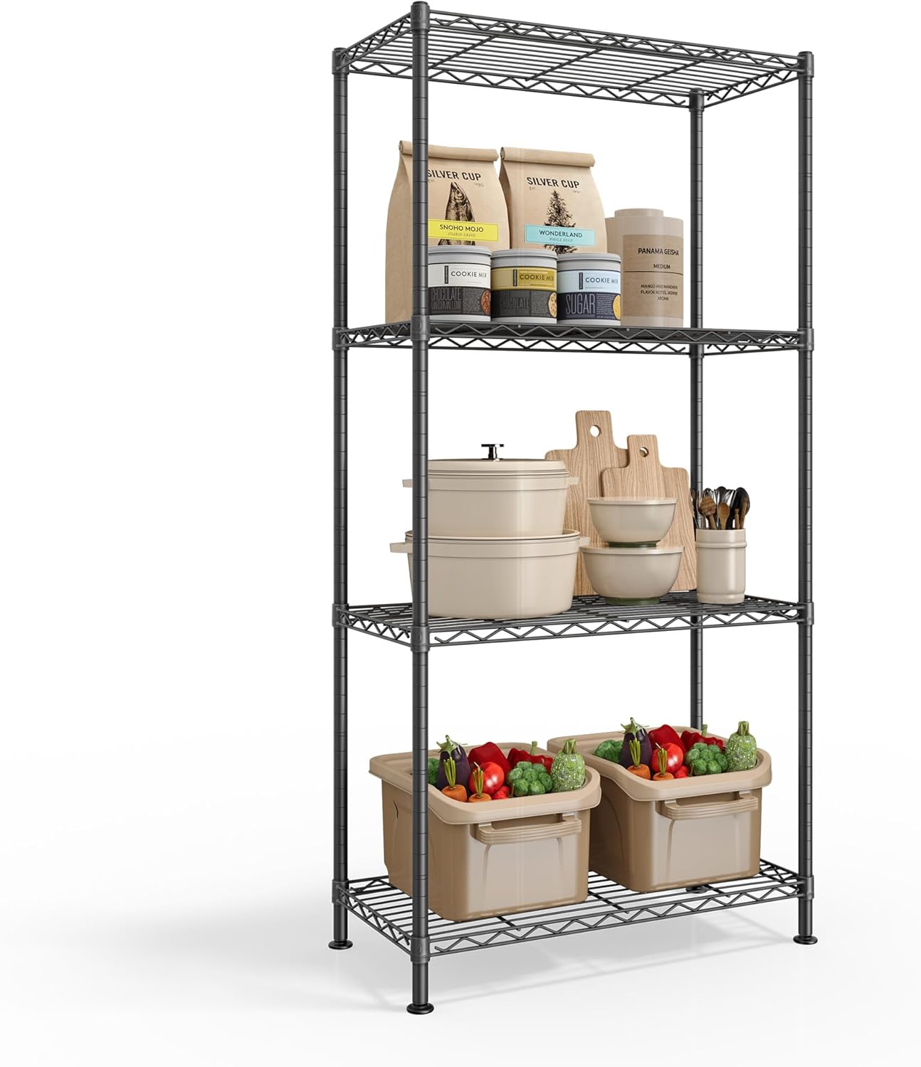 SONGMICS Storage Shelf, Metal Wire Shelving Unit, Adjustable Shelves, for Garage, Bedroom, Living Room, Kitchen, Pantry, 5 Tier