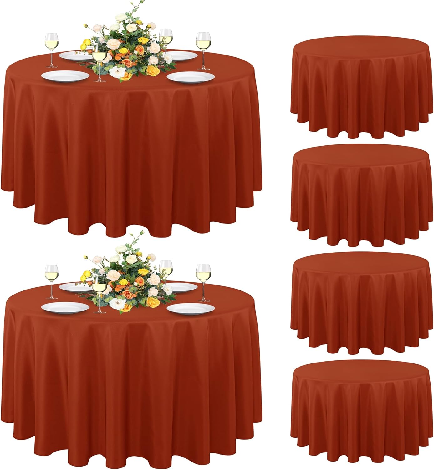 sancua 6 Pack Round Tablecloth 120 Inch White, Stain and Wrinkle Resistant Table Cloth - Washable Polyester Table Cover for Dining Tables