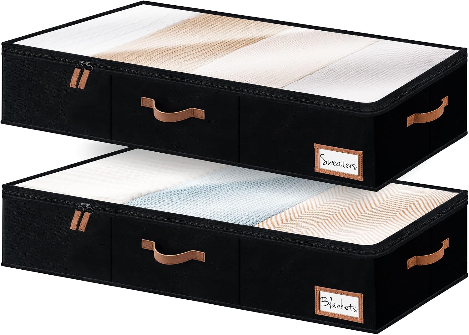 StorageWorks Large Under Bed Storage Containers with Handles and Label Holder, 2 Pack Ultra-thick Fabric Underbed Bins, Closet Organizer for Clothes