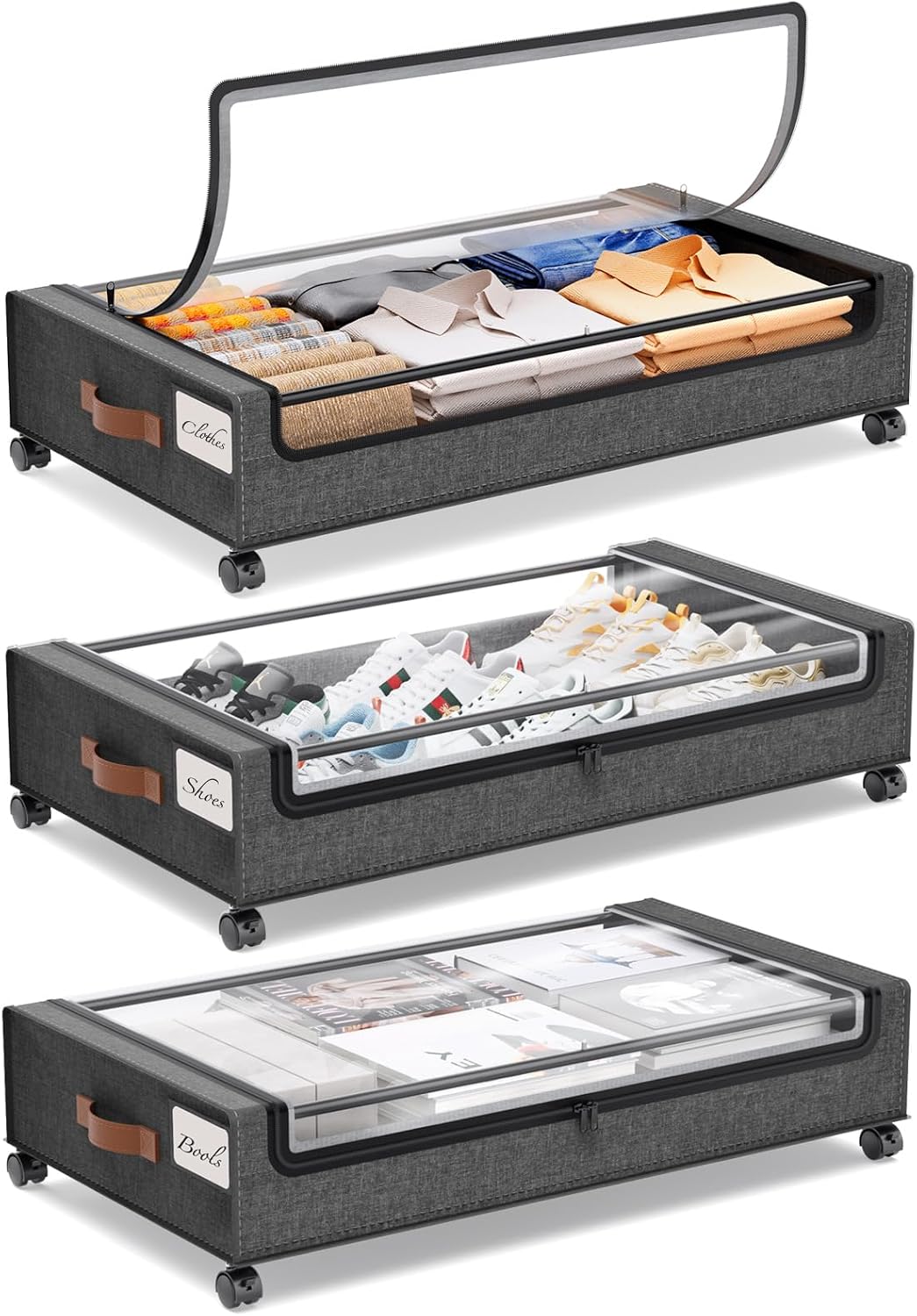 Yecaye Under Bed Storage with Wheels 2 Pack, 70L Larger Capacity Under Bed Storage Containers, Underbed Shoe Storage Organizer