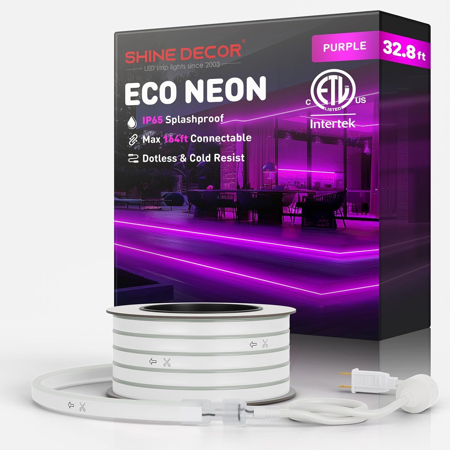 Shine Decor LED Neon Rope Lights Connectable, 131.2FT Flexible AC 110V 120V Neon LED Strip Lights(Warm White) Outdoor Waterproof