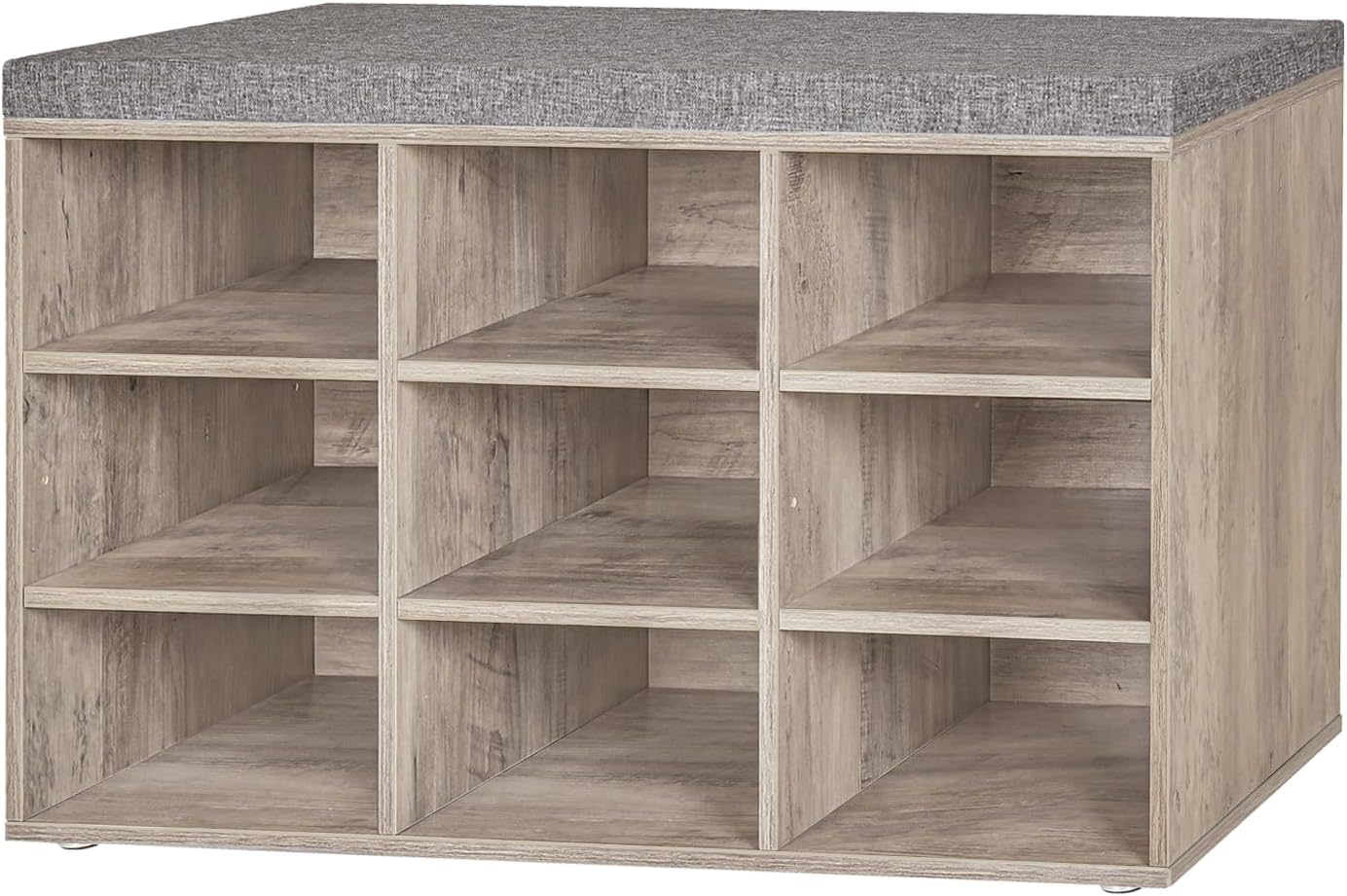 Shoe Storage Bench with Cushion, 15-Cubby Shoe Rack, Adjustable Shelves, Long Shoe Organizer Bench for Entryway, Mudroom, Hallway, Living Room