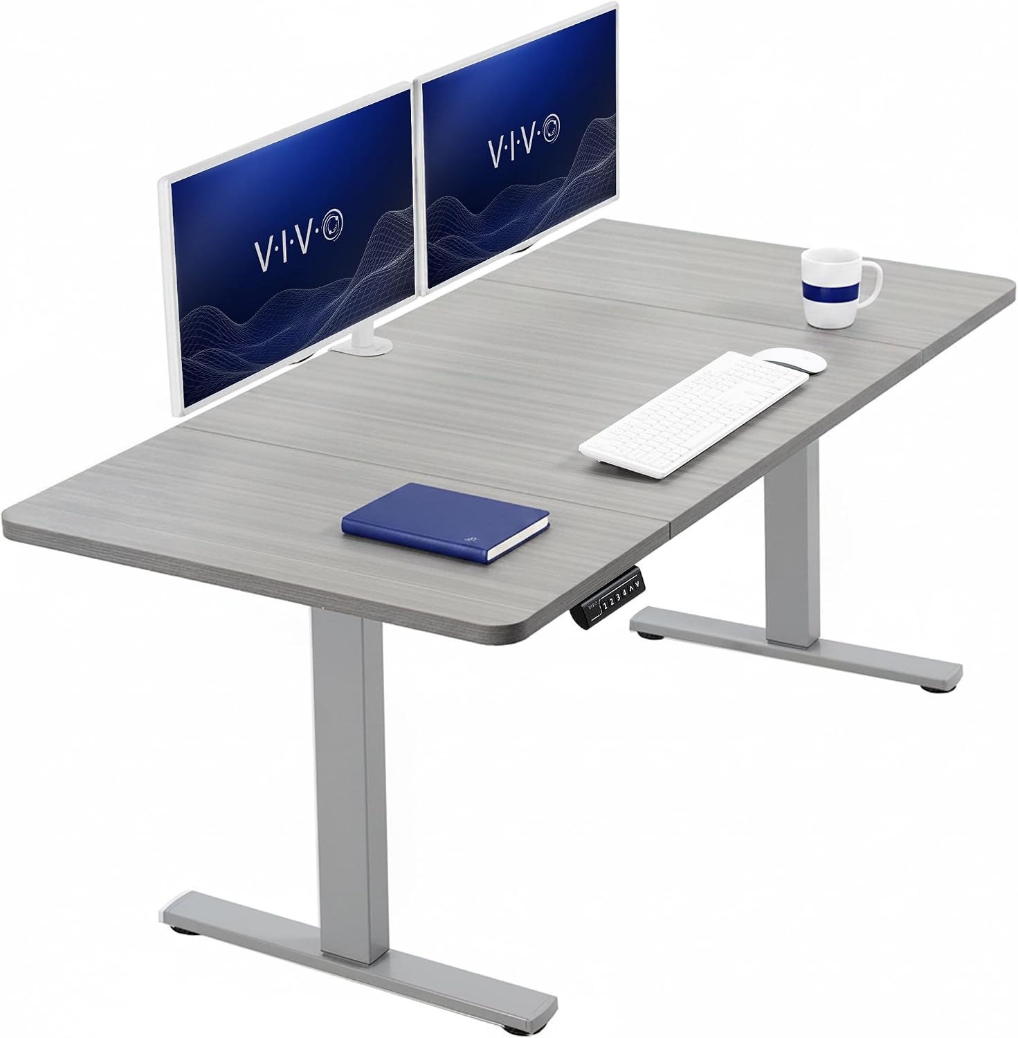 VIVO Electric 63 x 32 in Standing Desk, Memory Height Adjustment, 1B Series, Holds 220 lbs, Dark Walnut Top Black Frame, DESK-KIT-1B1D