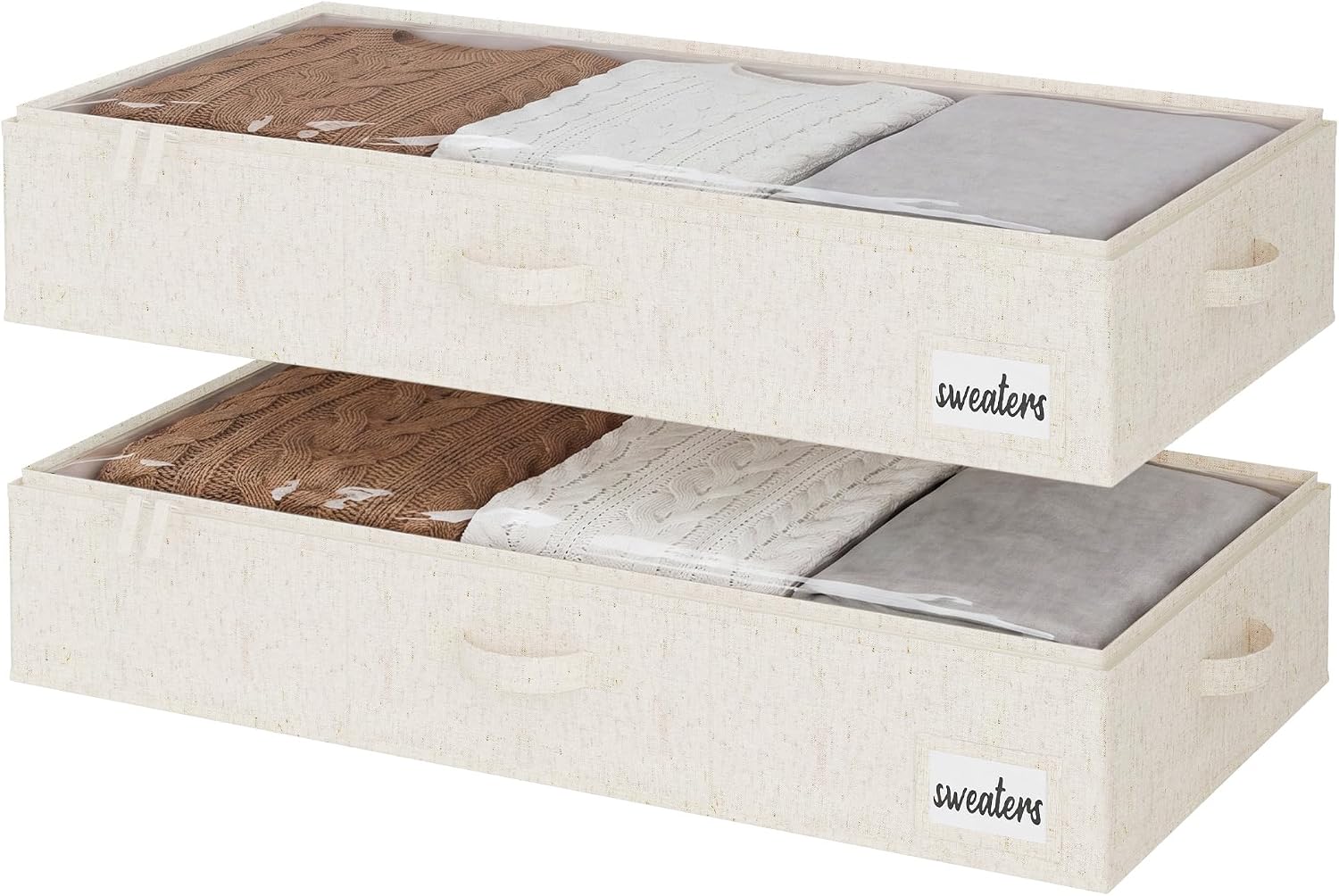 StorageWorks Large Under Bed Storage Containers with Handles and Label Holder, 2 Pack Ultra-thick Fabric Underbed Bins, Closet Organizer for Clothes