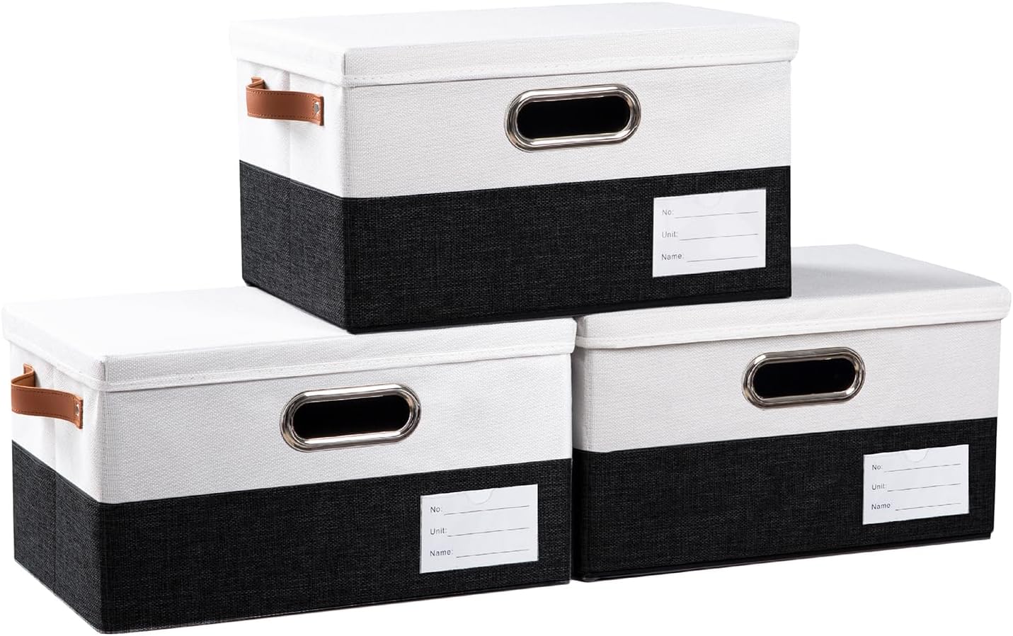 PRANDOM Large Collapsible Storage Bins with Lids 3-Pack Linen/Cotton Blend Foldable Storage Boxes Organizer Containers Baskets Cube with Cover for