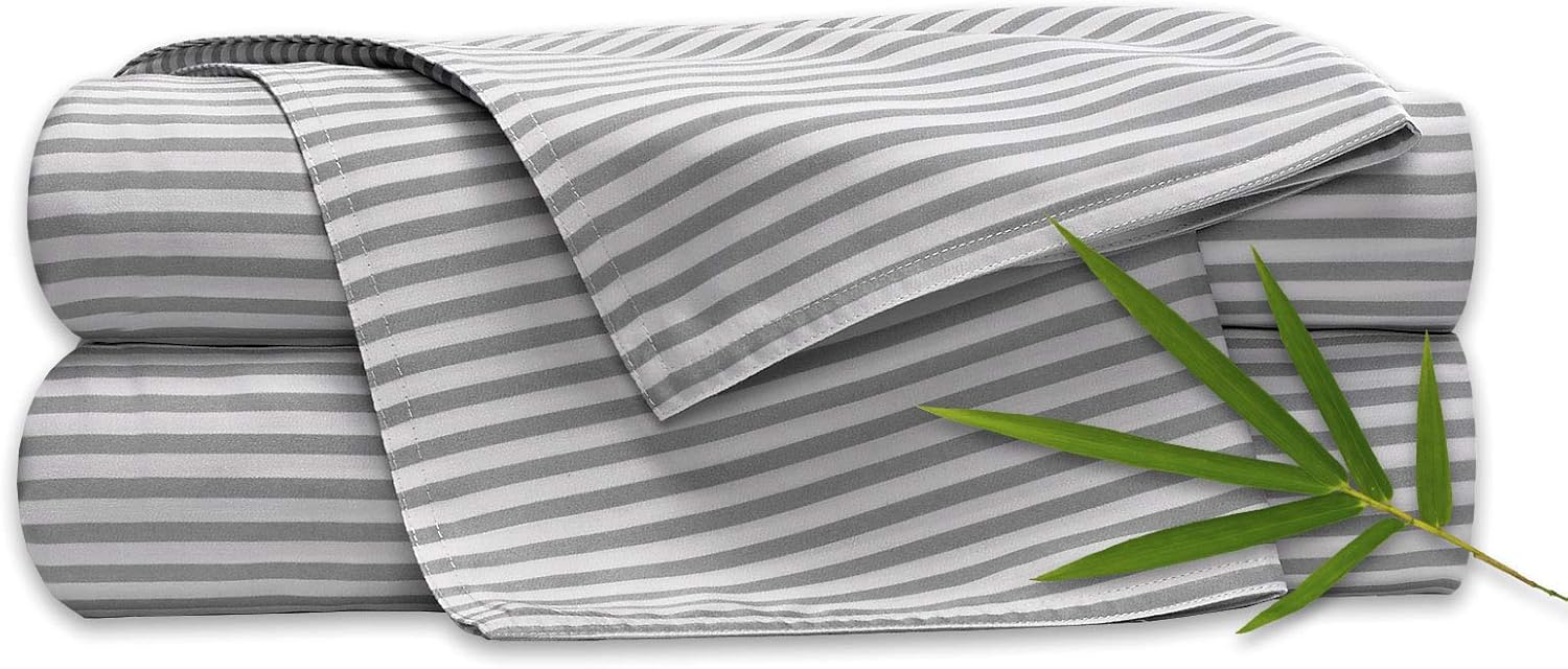 Pure Bamboo King Sheets, Genuine 100% Organic Viscose Derived from Bamboo Bed Sheet Set, Luxuriously Soft and Cooling, Double Stitching