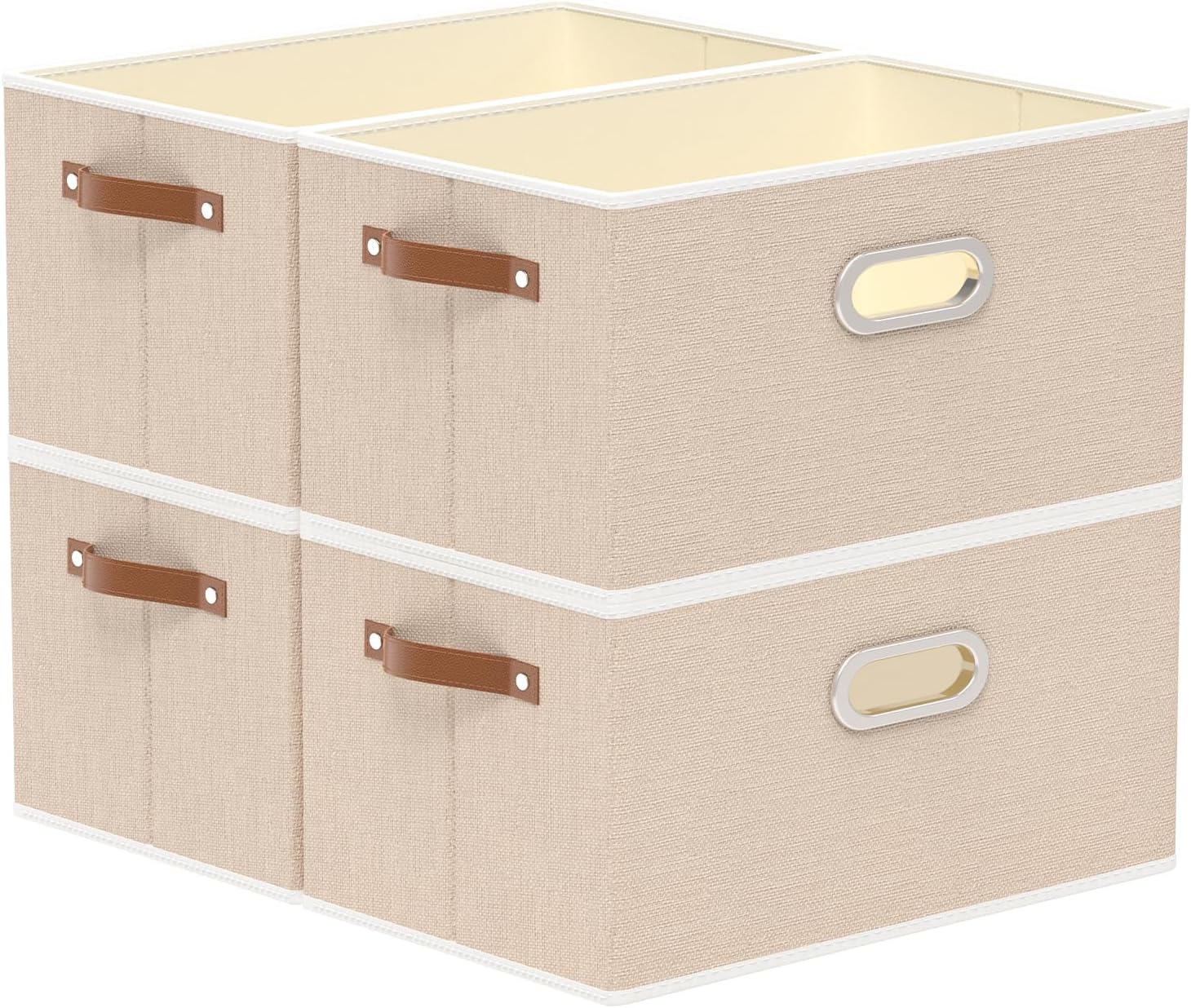 Yawinhe Foldable Storage Baskets for Shelves, 16.9x11.8x10.2in, Beige, 6-Pack, Collapsible Storage Bins for Towels