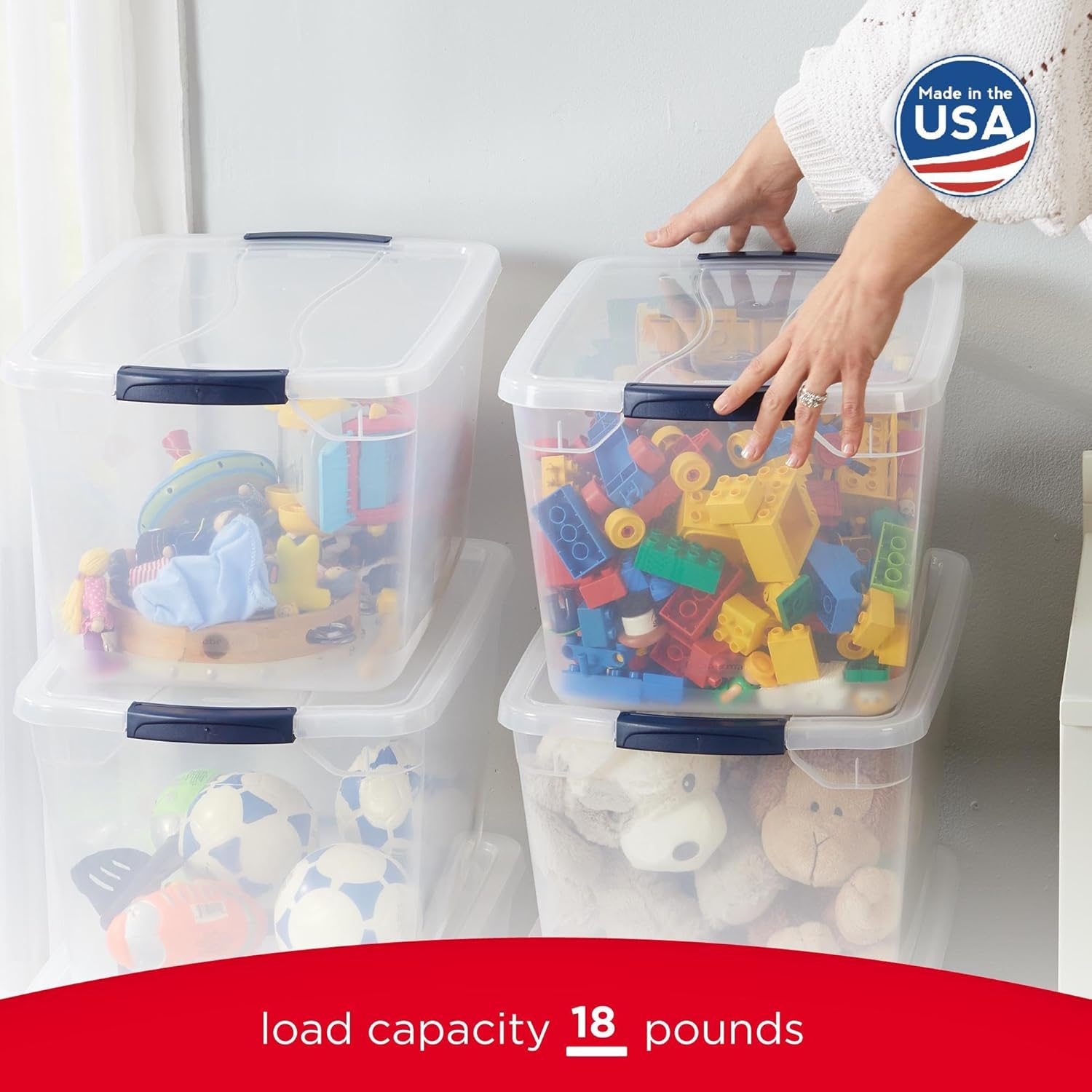 Rubbermaid Cleverstore Clear 32 Qt, 6 Pack Stackable Plastic Storage Bins with Lids, for Closet and Laundry Storage, Organizing in the Home