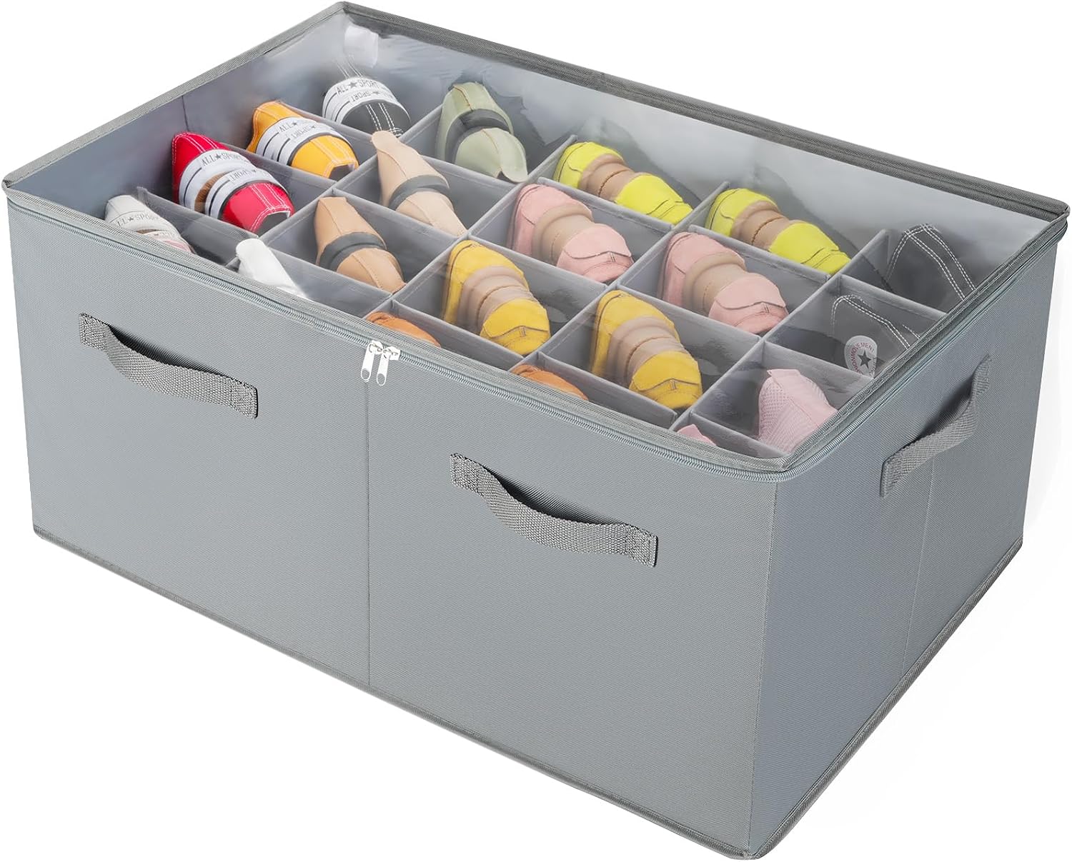 TOPIA HOME Shoe Organizer for Closet, Foldable Shoe Box with Adjustable Dividers and Clear Cover