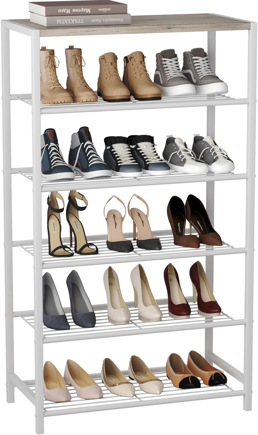 HOMEFORT Shoe Rack 6-Tier, Shoe Storage Shelf, Industrial Shoe Tower, Narrow Shoe Organizer for Closet Entryway