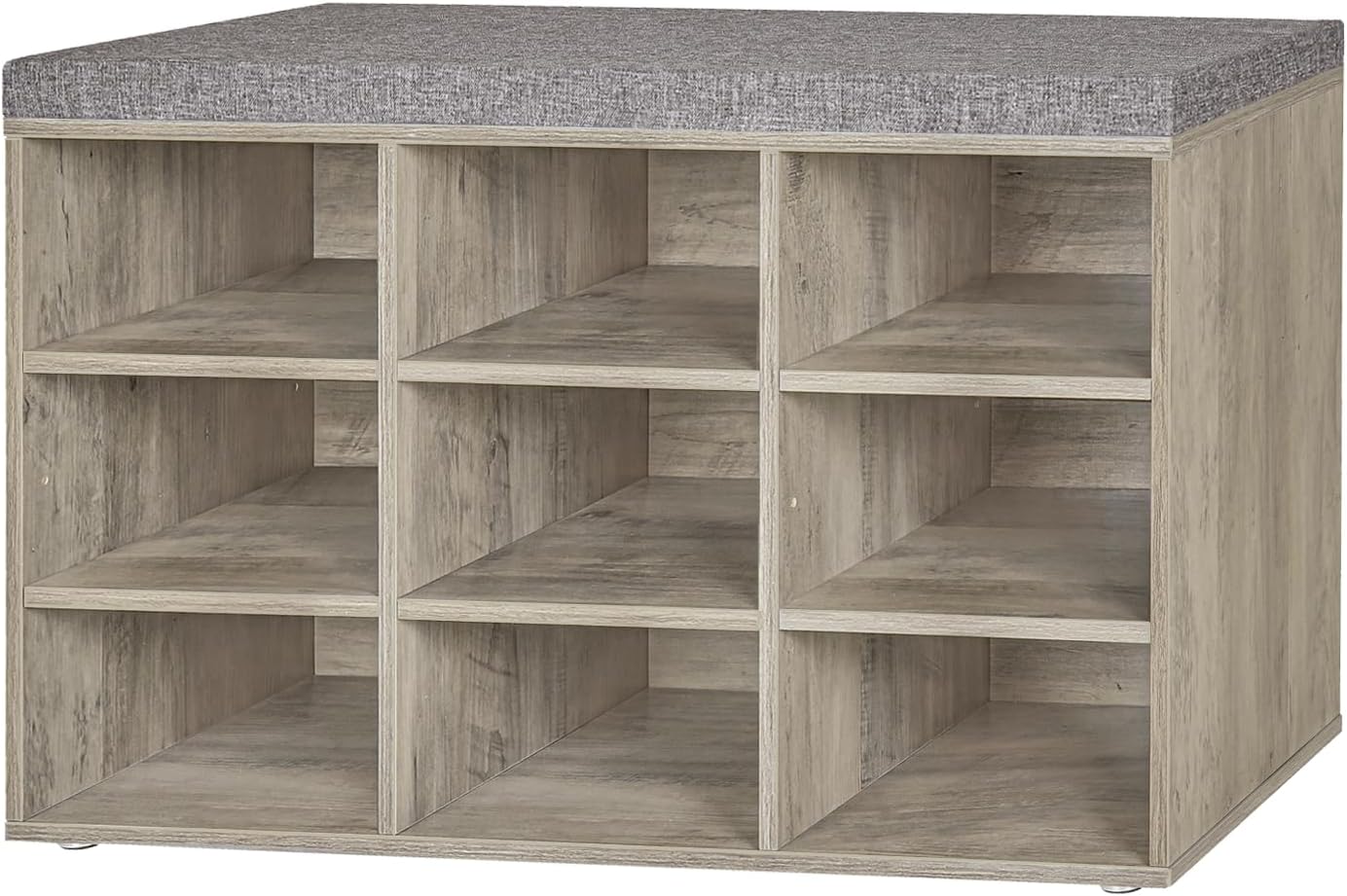 Shoe Storage Bench with Cushion, 15-Cubby Shoe Rack, Adjustable Shelves, Long Shoe Organizer Bench for Entryway, Mudroom, Hallway, Living Room