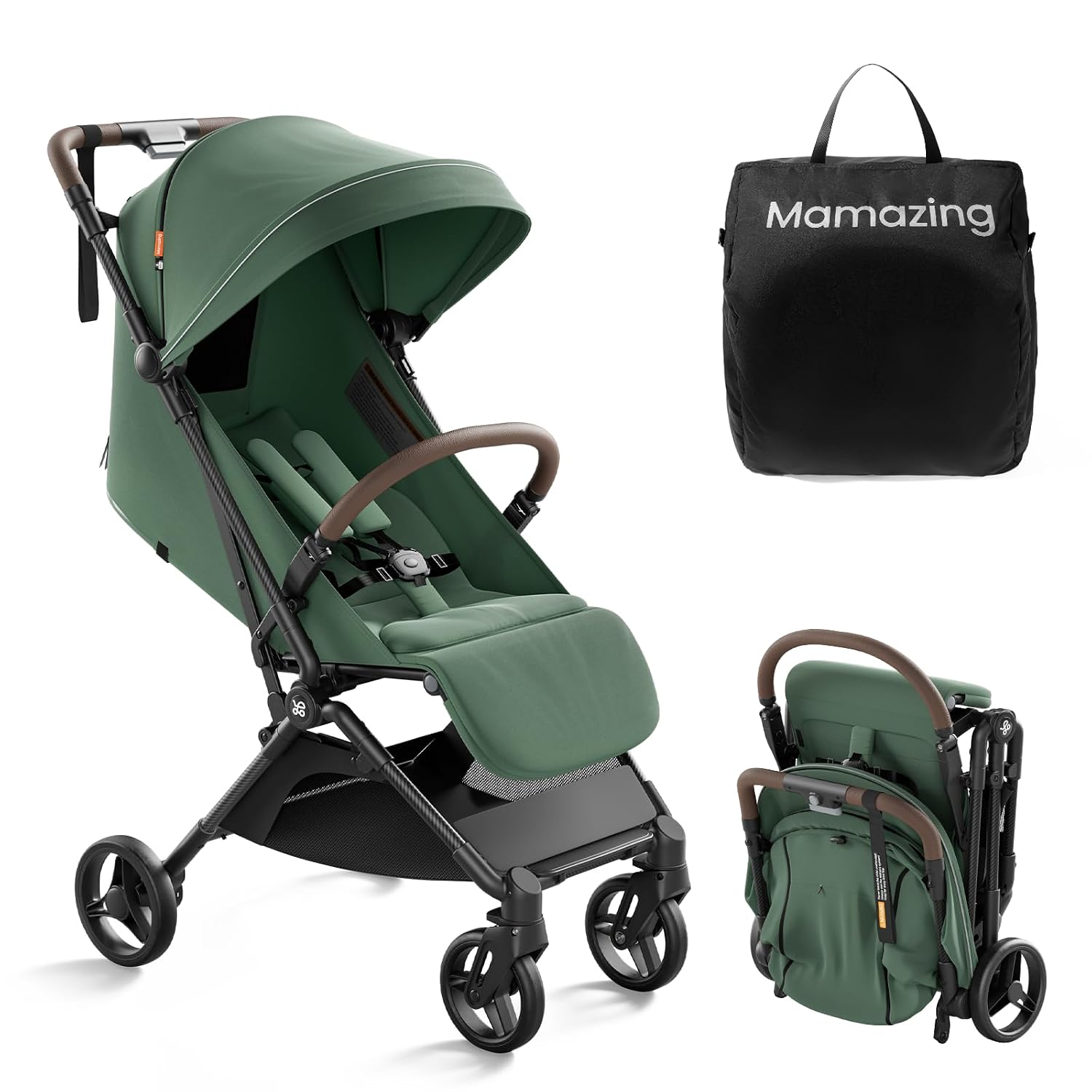 MAMAZING Ultra Air Lightweight Baby Travel Stroller with Carbon Fiber Frame, Compact and Airplane-Friendly, One-Handed Fold, 11.6 lbs, for Toddlers