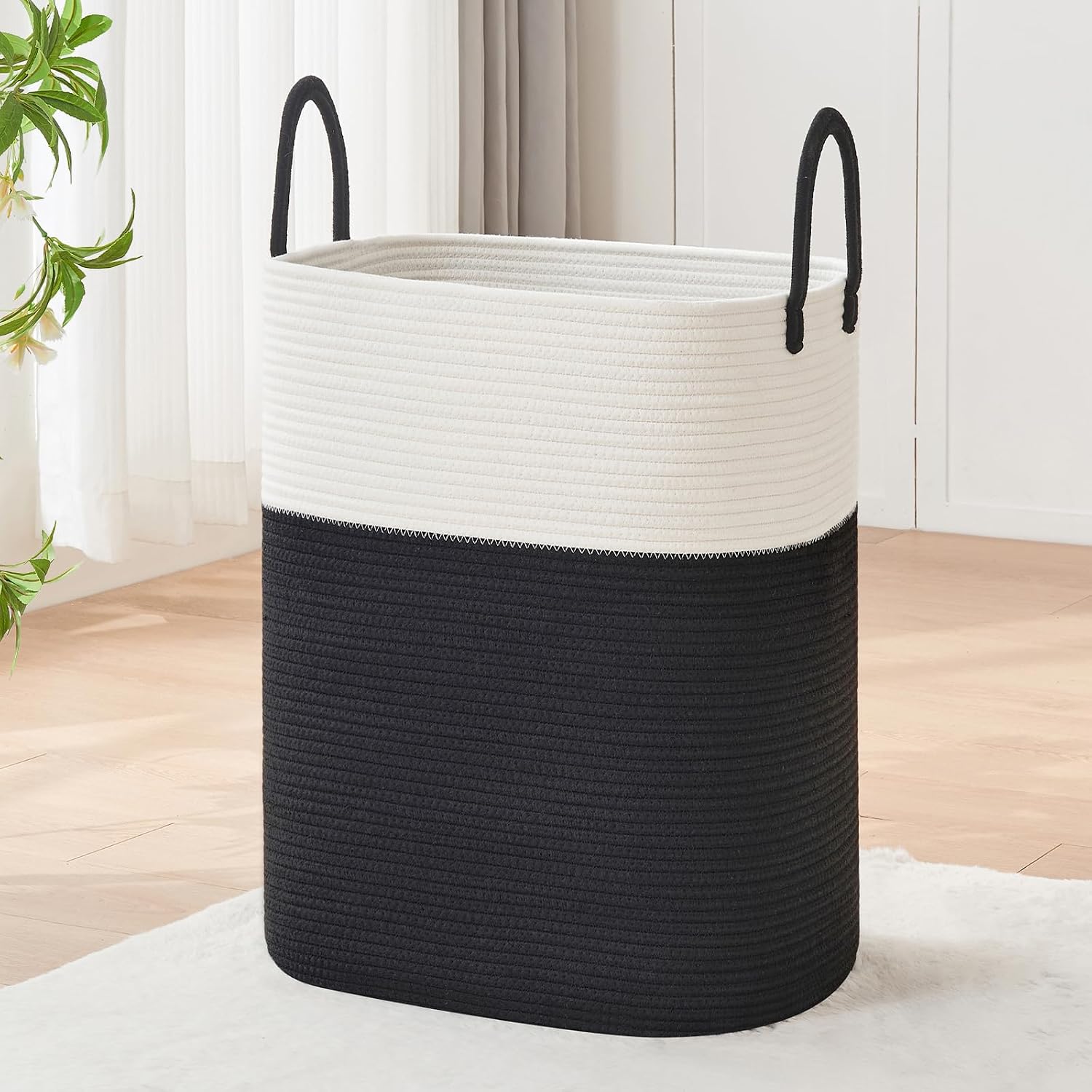 AINUOQI Large Laundry Hamper Basket, 85L Cotton Rope Woven Storage Bin for Blankets, Dirty Clothes Toys