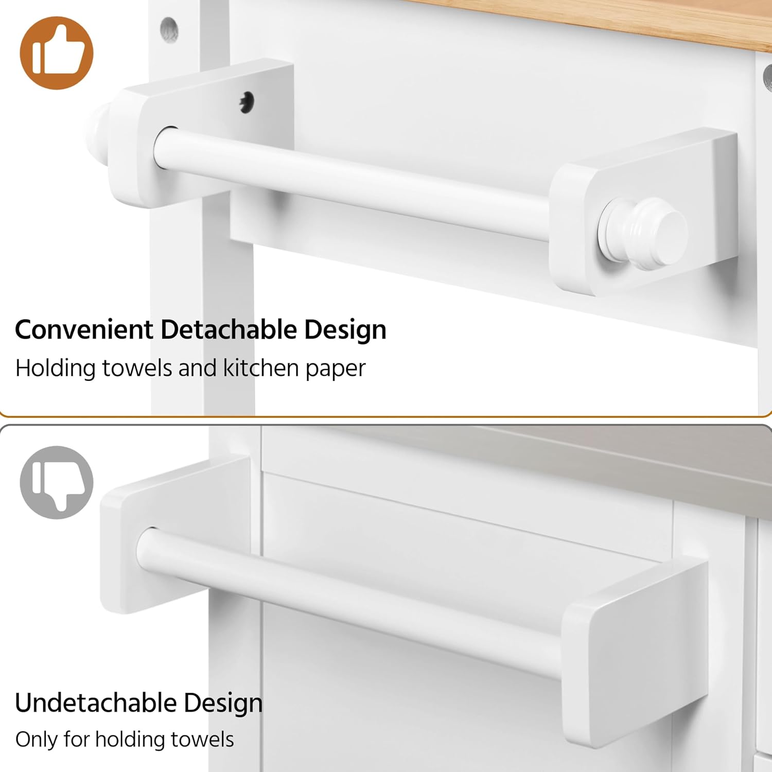 Yaheetech Rolling Kitchen Island Cart with 3 Shelves Lockable Wheels, White, Solid Wood Small Kitchen Island with Storage
