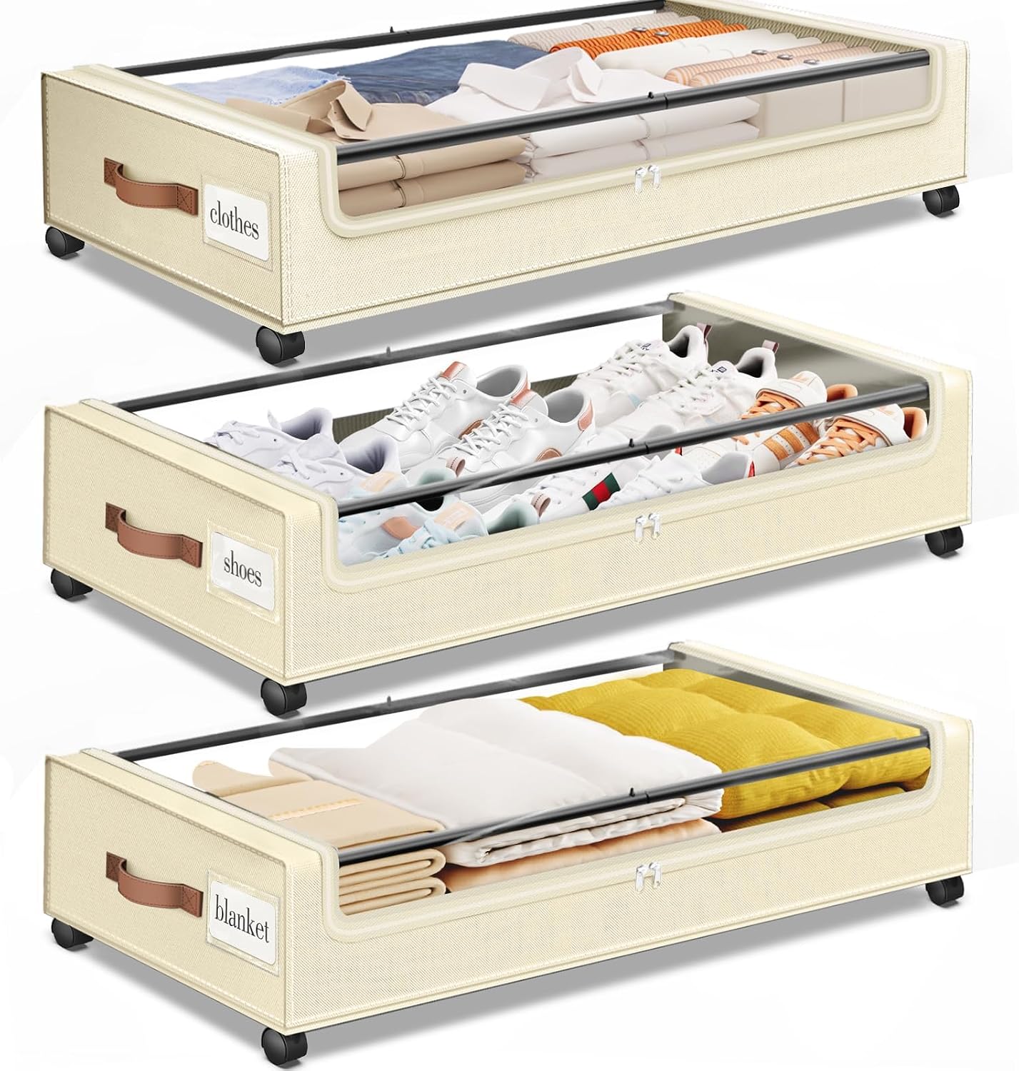 SpaceHacks Under Bed Storage with Wheels 2Pack Storage Containers with Clear Window&Label Under Bed Drawers Rolling Under Bed Storage for Clothes