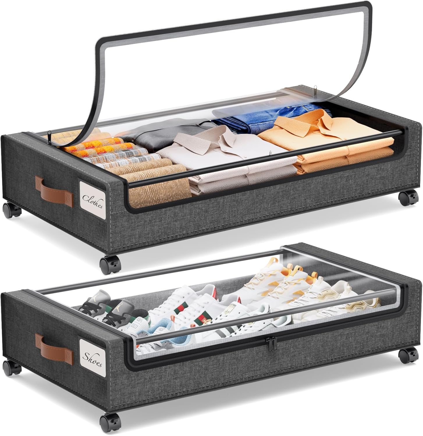 Yecaye Under Bed Storage with Wheels 2 Pack, 70L Larger Capacity Under Bed Storage Containers, Underbed Shoe Storage Organizer