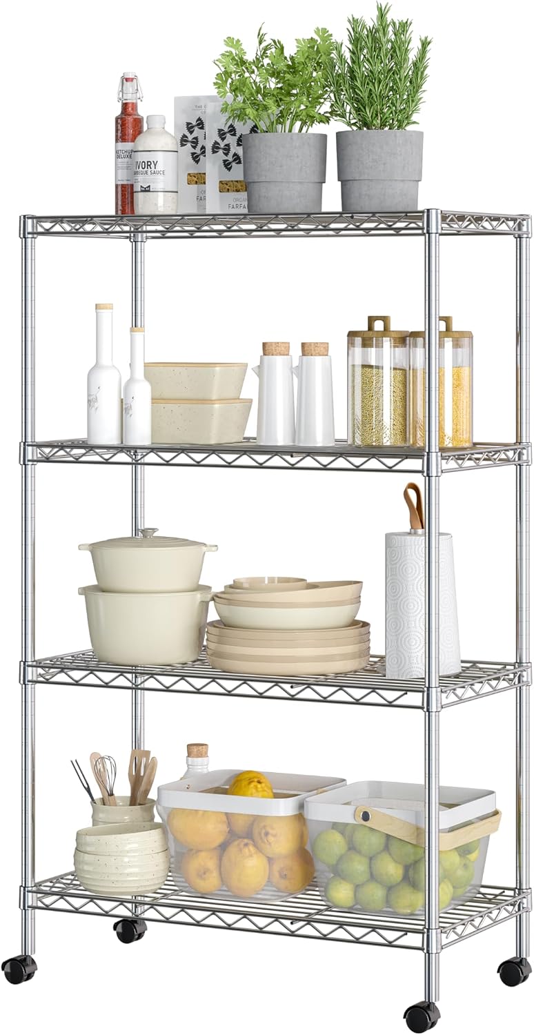 5-Tier Steel Wire Shelving, 30" W x 14" D x 61.5" H, Black, Durable solid steel wire storage rack with adjustable shelves featuring 300 pounds per