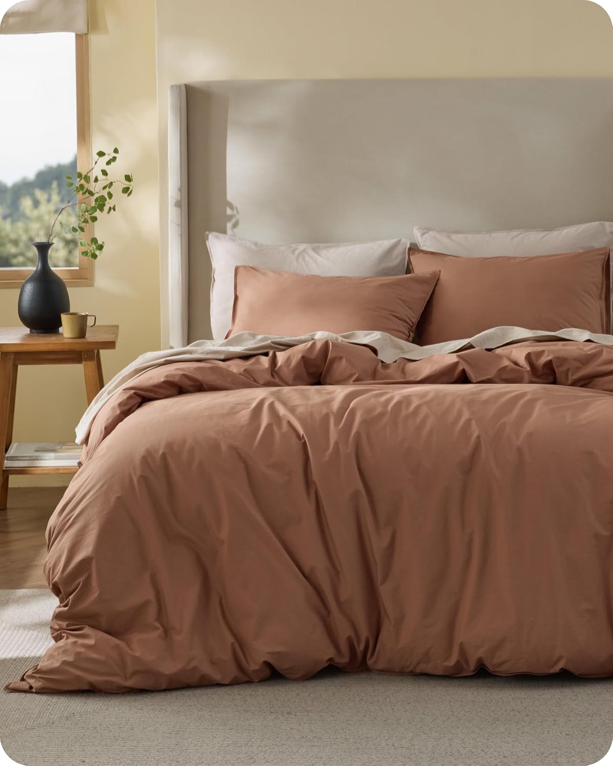 Bedsure 100% Washed Cotton Duvet Cover King Size - Sage Green Minimalist Bedding Set Linen Like - PureWoven Plain Simple and Soft Comforter Cover for