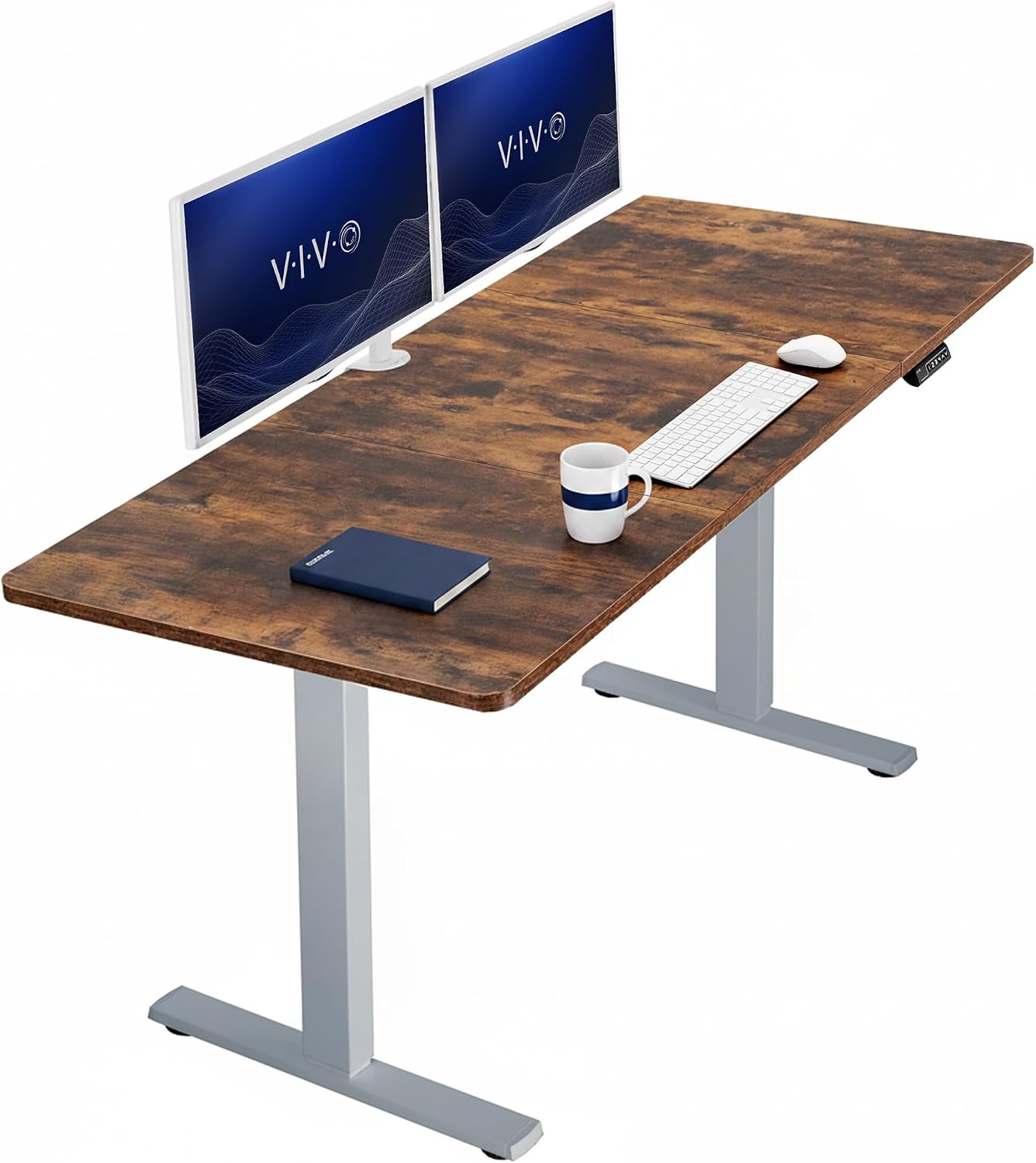 VIVO Electric 63 x 32 in Standing Desk, Memory Height Adjustment, 1B Series, Holds 220 lbs, Dark Walnut Top Black Frame, DESK-KIT-1B1D