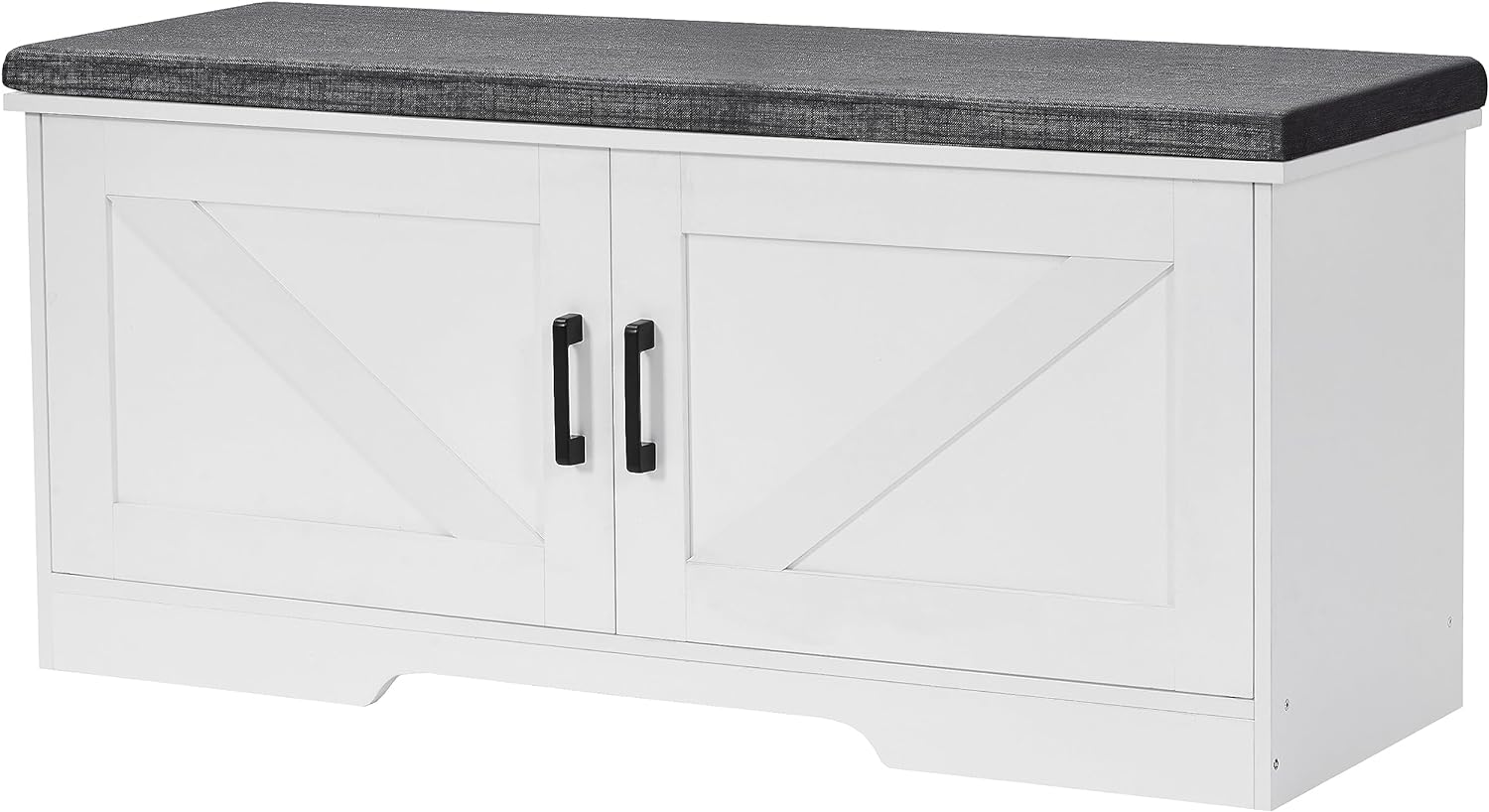 HOMSHO Farmhouse Shoe Storage Bench with 4 Barn Doors and Padded Seat Cushion, 47.2" Wide Entryway Bench with Adjustable Shelves and Hidden Storage
