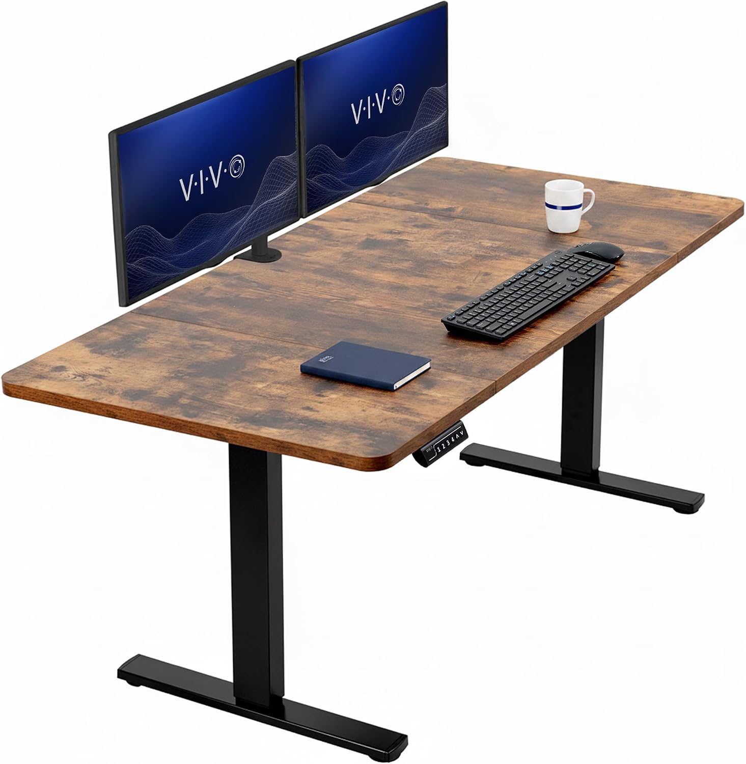 VIVO Electric 63 x 32 in Standing Desk, Memory Height Adjustment, 1B Series, Holds 220 lbs, Dark Walnut Top Black Frame, DESK-KIT-1B1D