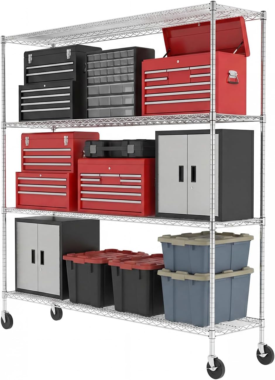 SafeRacks NSF 4-Tier Heavy Duty Steel Wire Rack with Wheels (24"x60"x72")