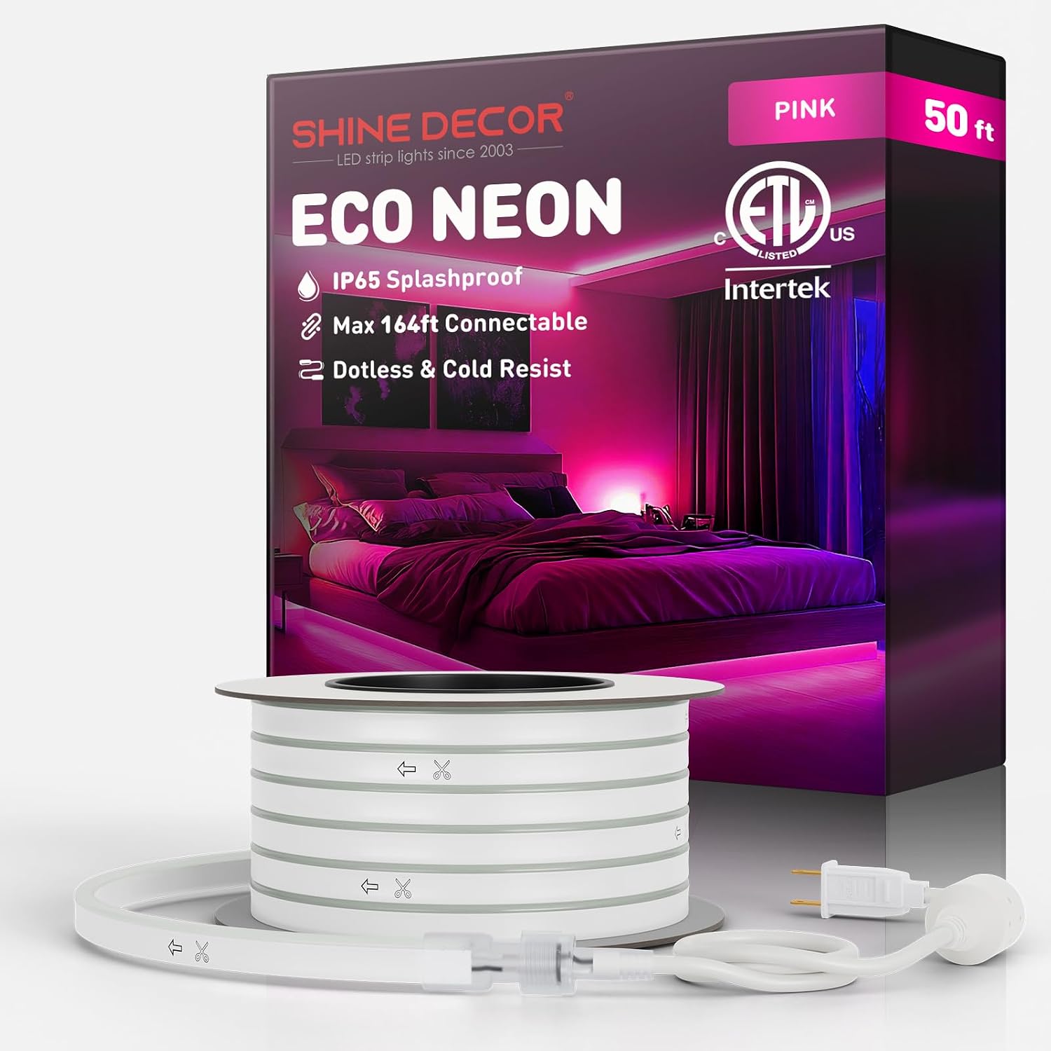 Shine Decor LED Neon Rope Lights Connectable, 131.2FT Flexible AC 110V 120V Neon LED Strip Lights(Warm White) Outdoor Waterproof