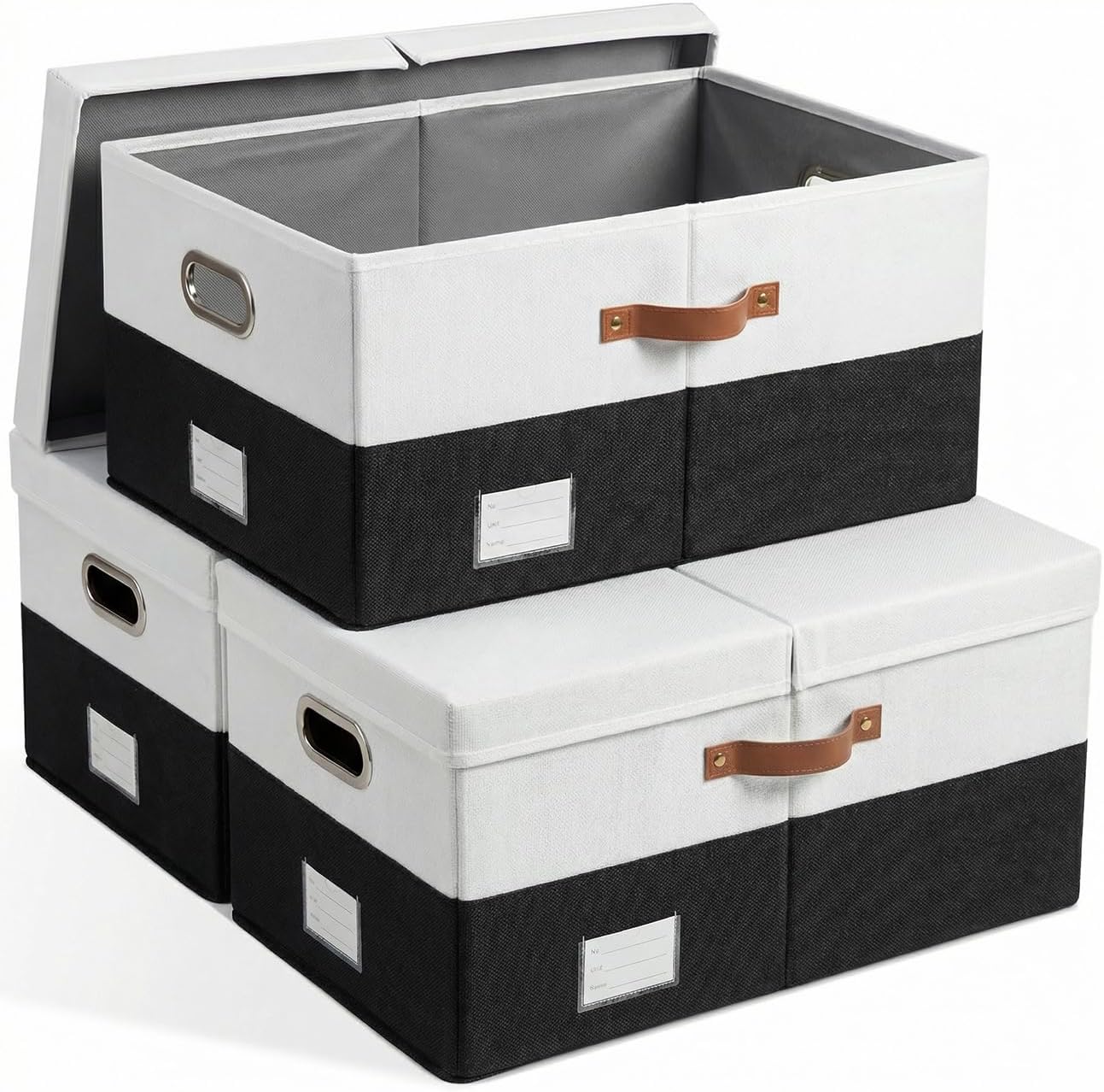 PRANDOM Large Collapsible Storage Bins with Lids 3-Pack Linen/Cotton Blend Foldable Storage Boxes Organizer Containers Baskets Cube with Cover for