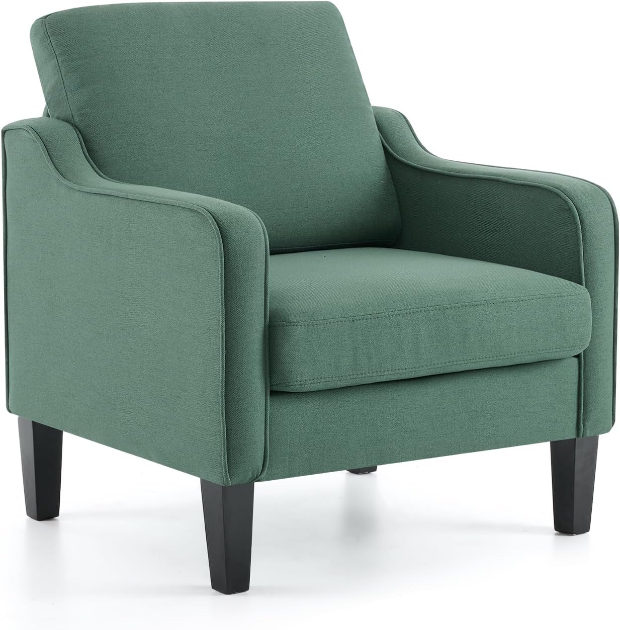VINGLI Mid Century Modern Accent Chair, Light Grey Fabric Accent Chairs for Living Room Upholstered Armchair with Scooped Arms for Bedroom, Apartment