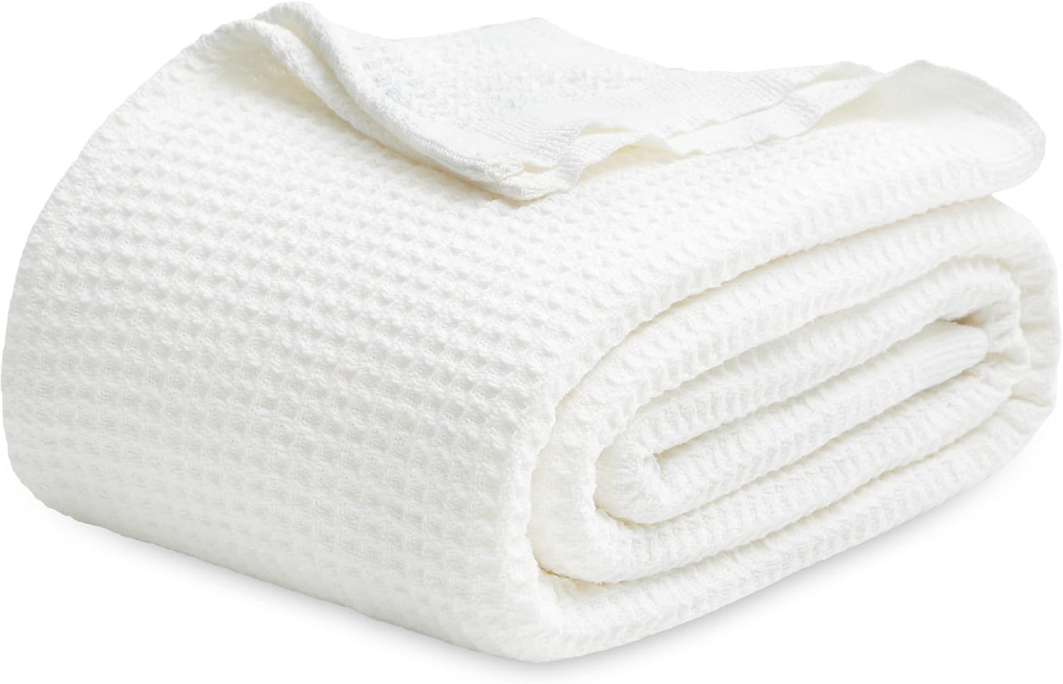 Bedsure 100% Cotton Blanket King Size for Bed - Cooling Breathable and Soft for Summer, Thick Cozy Waffle Weave Blanket Gifts for Women, White