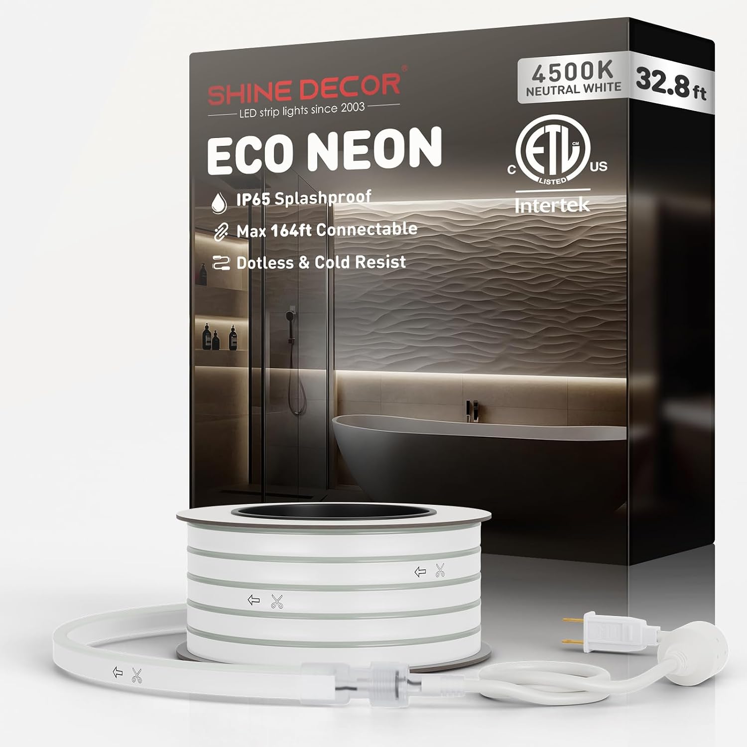 Shine Decor LED Neon Rope Lights Connectable, 131.2FT Flexible AC 110V 120V Neon LED Strip Lights(Warm White) Outdoor Waterproof