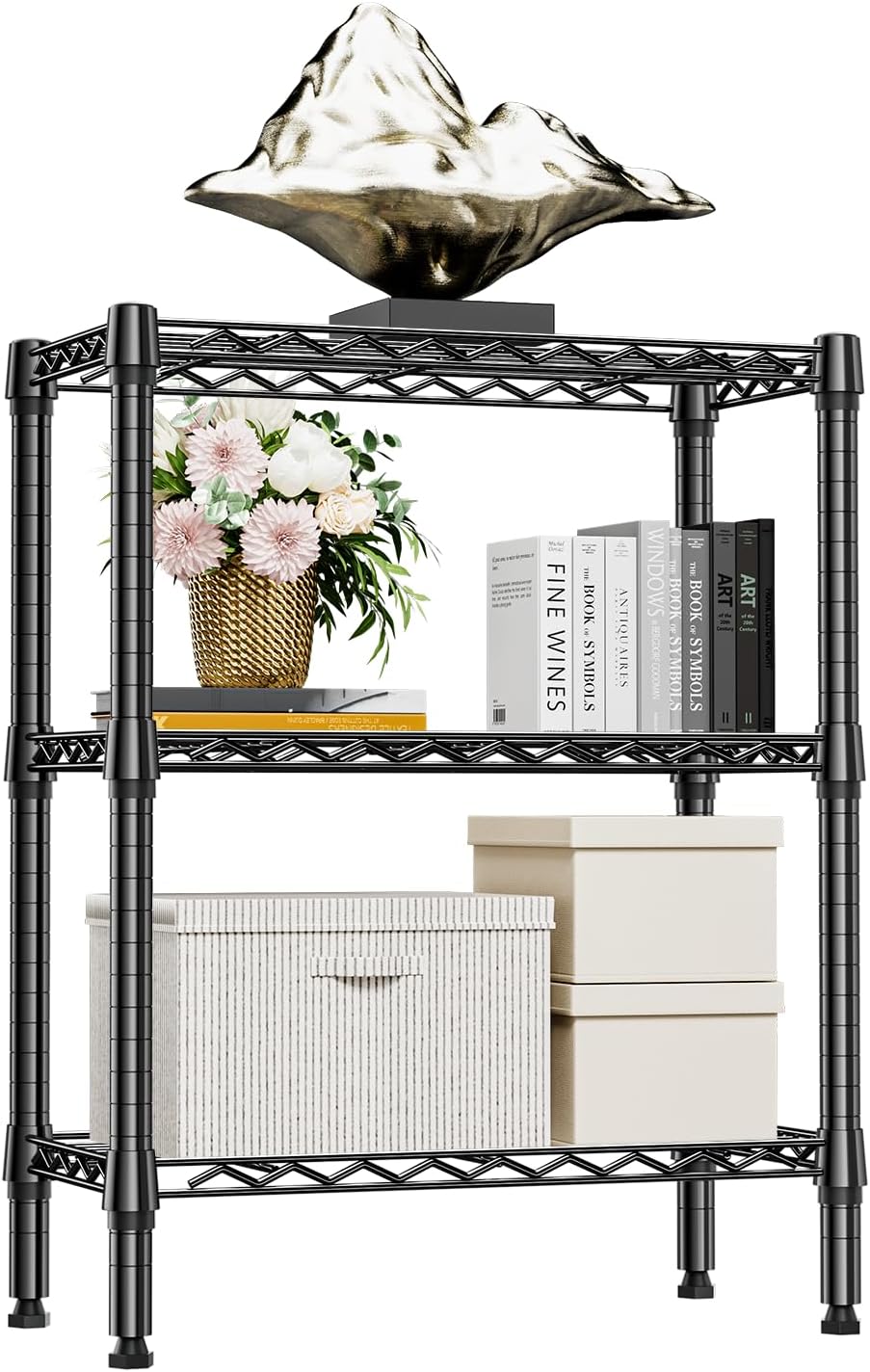 M MZG 750 lbs 3 Tier Shelf Metal Storage Shelves Wire Rack Closet Organizers with PP Board for Garage Kitchen Bathroom Laundry Chrome 11.8" D x 21.7"