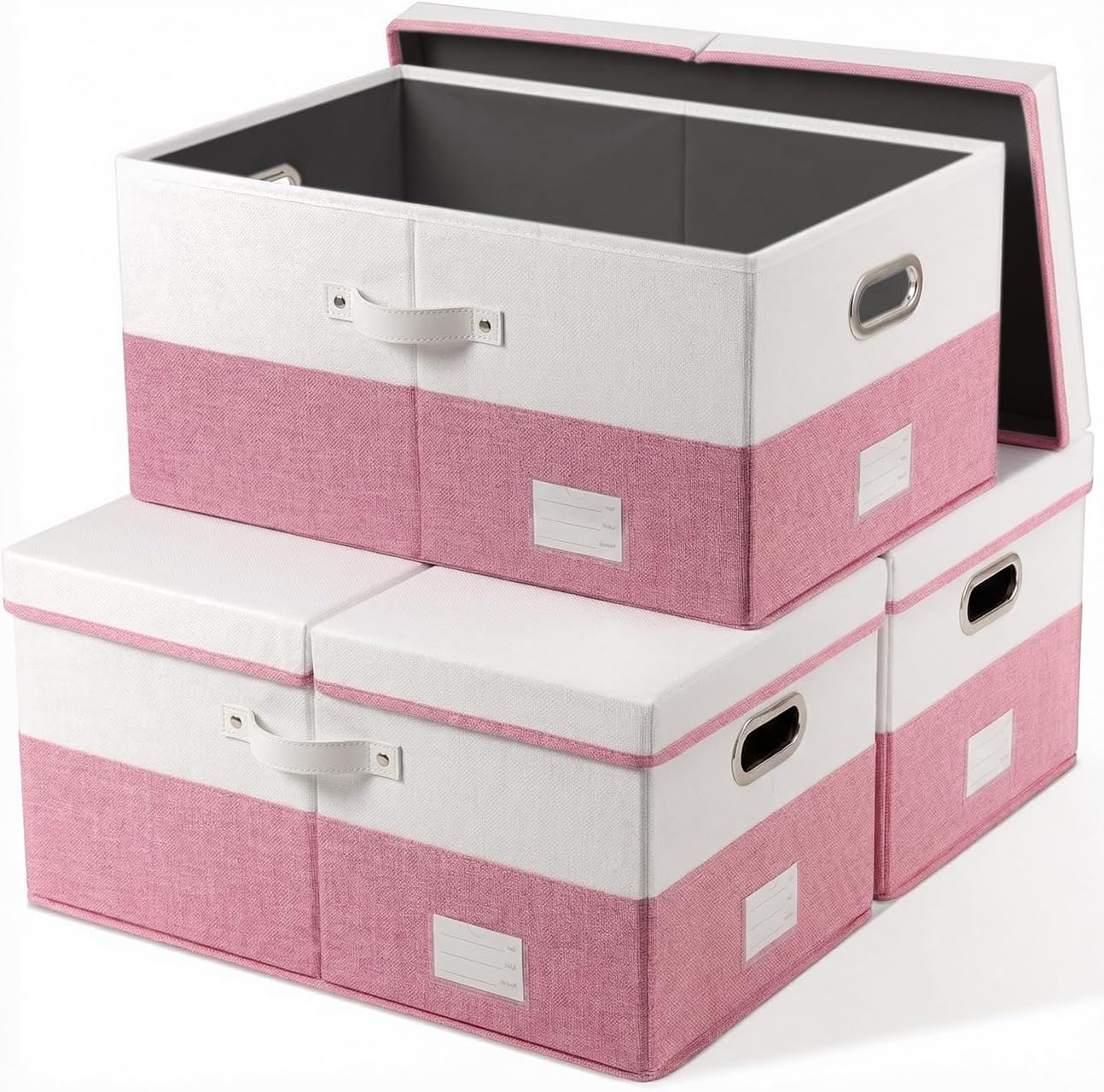 PRANDOM Large Collapsible Storage Bins with Lids 3-Pack Linen/Cotton Blend Foldable Storage Boxes Organizer Containers Baskets Cube with Cover for