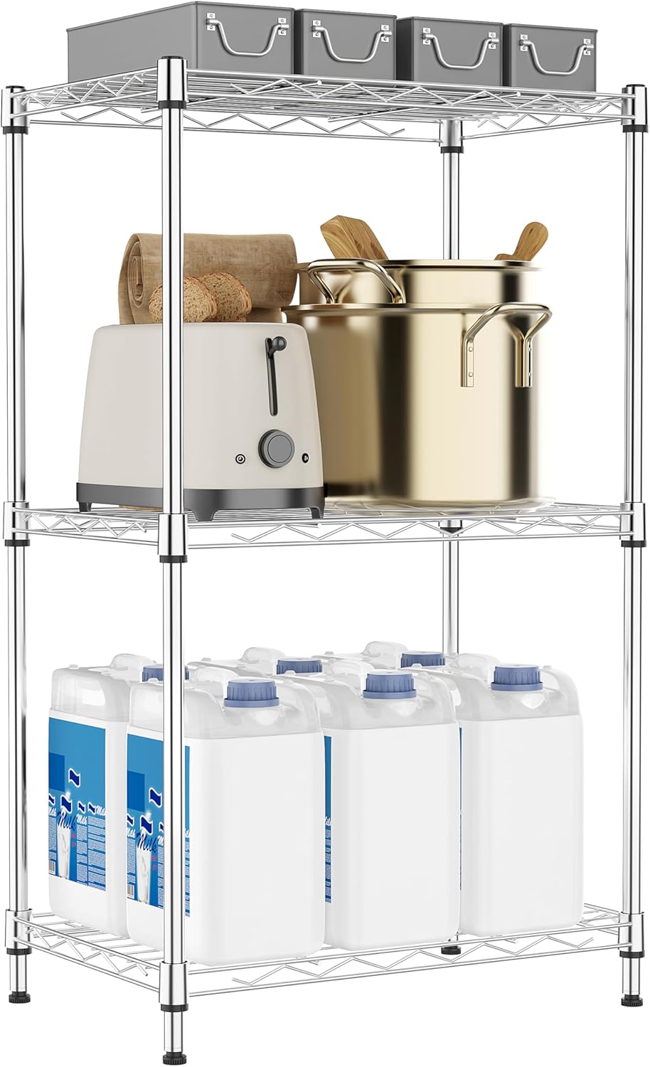 M MZG 5-Shelf Storage Shelves, Wire Shelving Heavy Duty Metal Storage Shelving Unit Adjustable Garage Shelving Rack Pantry Kitchen (Chrome, 5 Tier