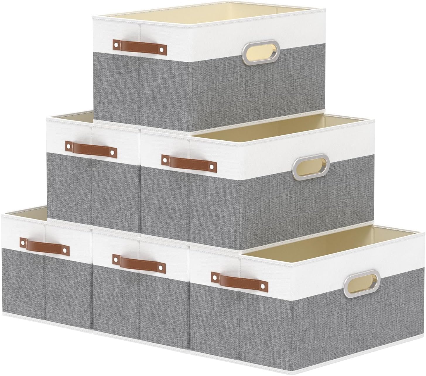 Yawinhe Foldable Storage Baskets for Shelves, 16.9x11.8x10.2in, Beige, 6-Pack, Collapsible Storage Bins for Towels