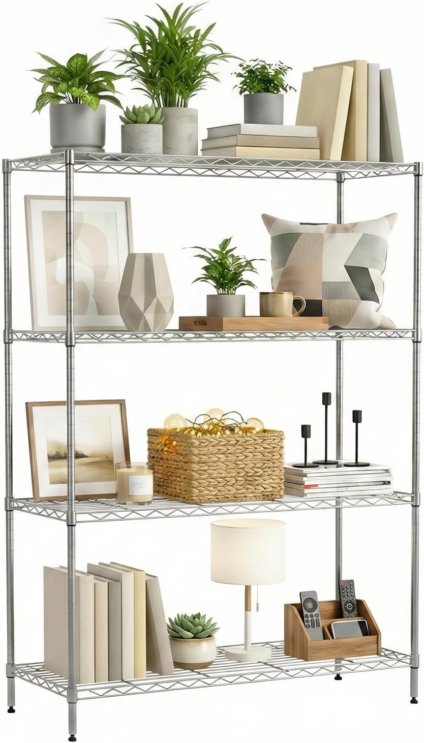 BestOffice, 4-Tier Wire Storage Shelves, 36x14x54, Black, with Adjustable Racks, Heavy-Duty Metal Shelf, Holds Up to 1000 lbs, No-Tool Assembly